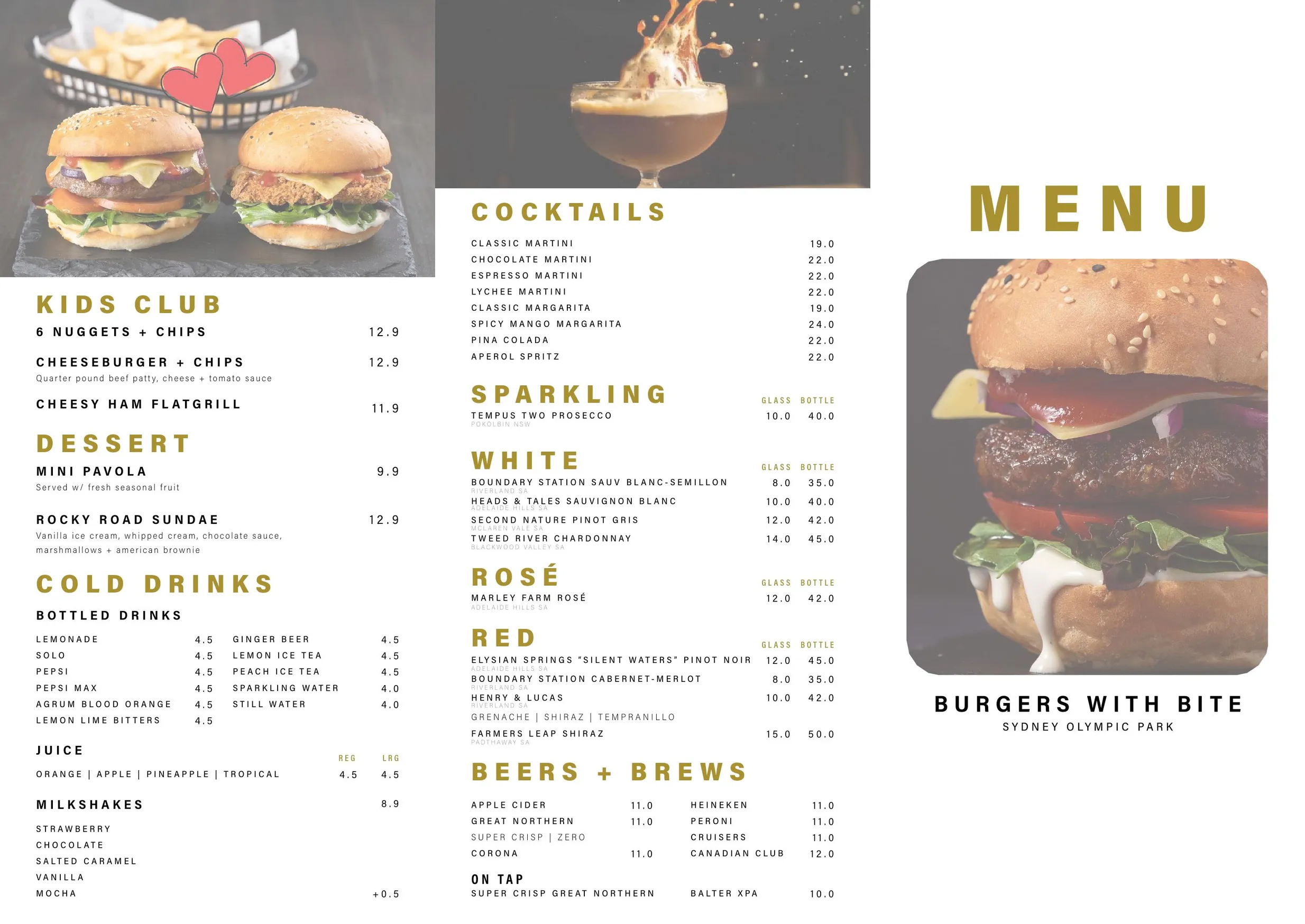 Burgers With Bite Sydney Olympic Park menu, page 2