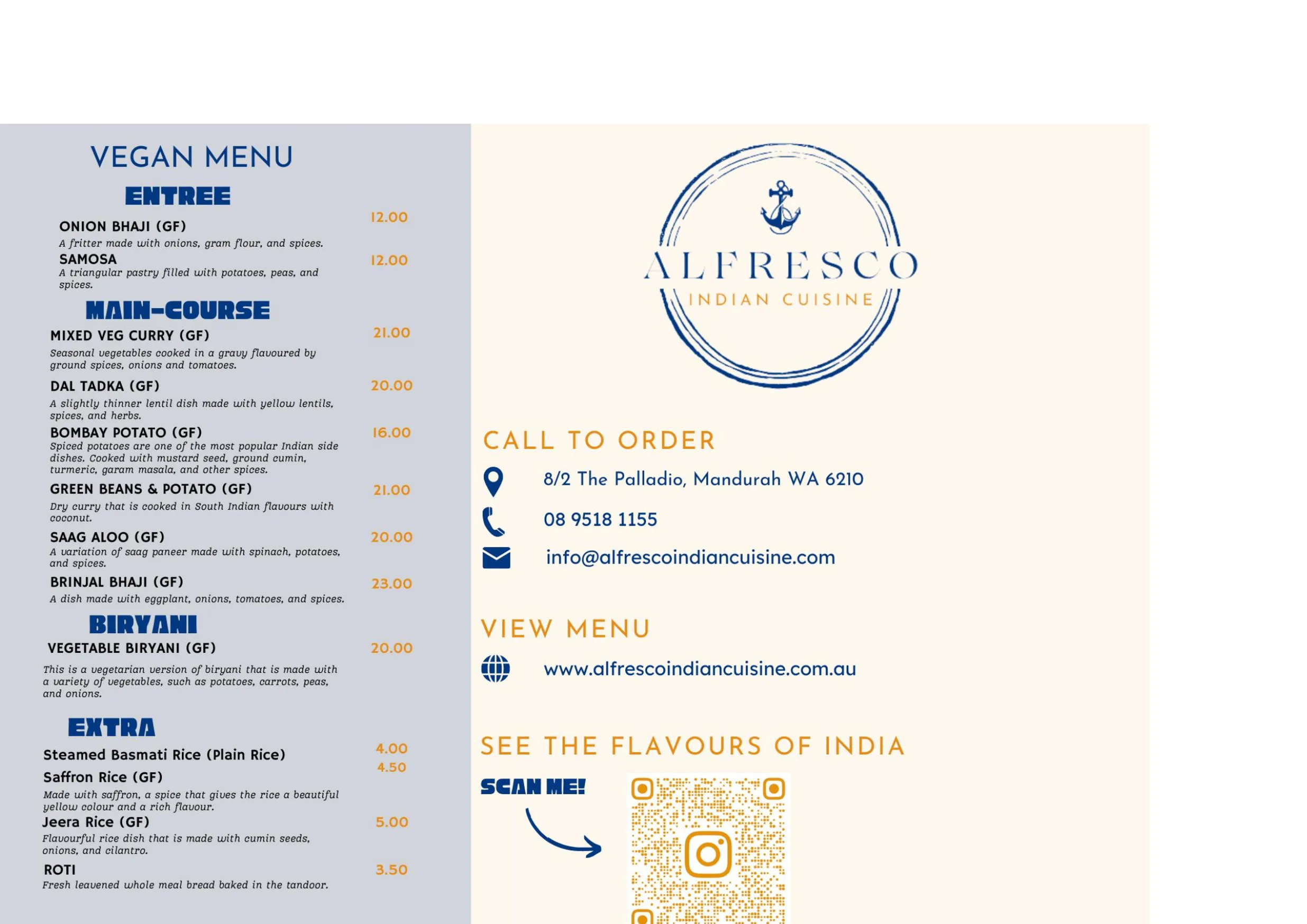Alfresco Indian Cuisine menu, page 3
