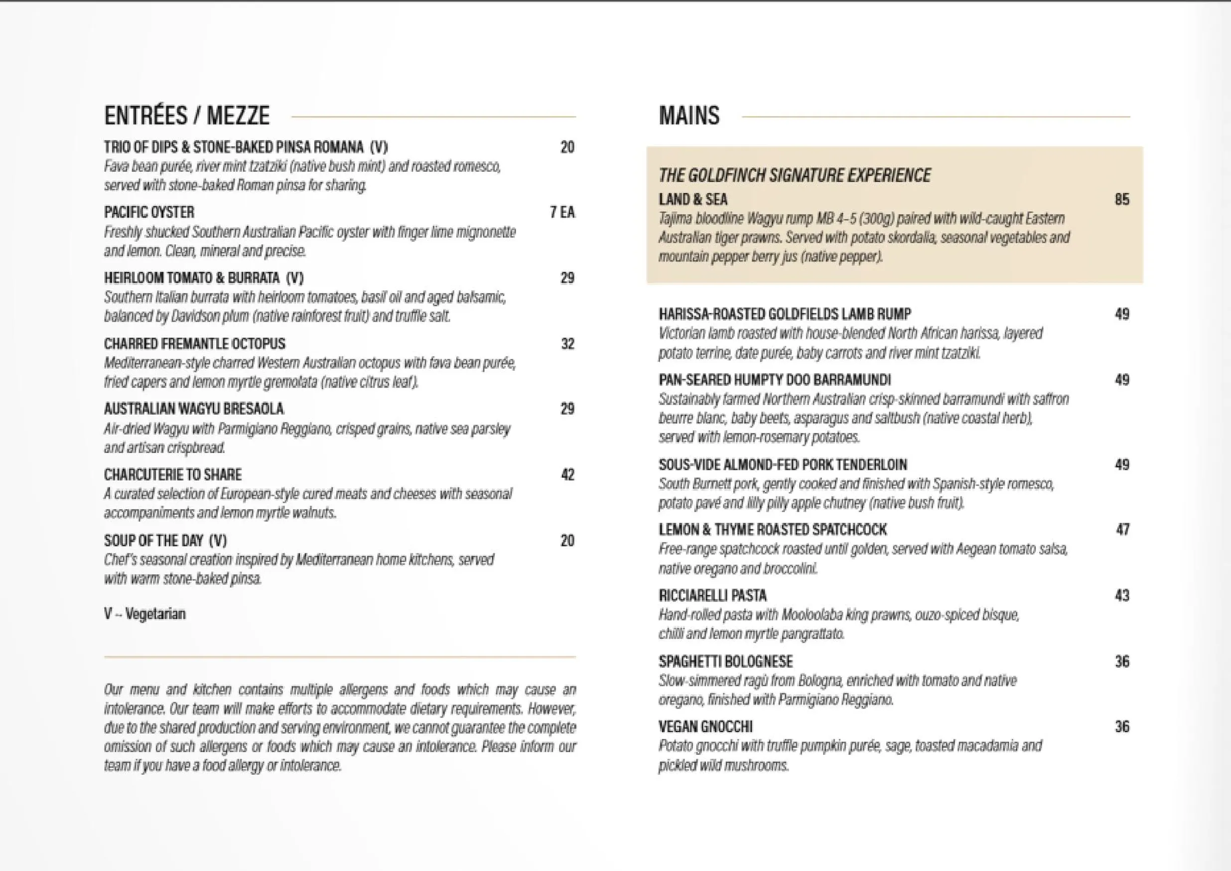 Goldfinch Restaurant menu, page 5