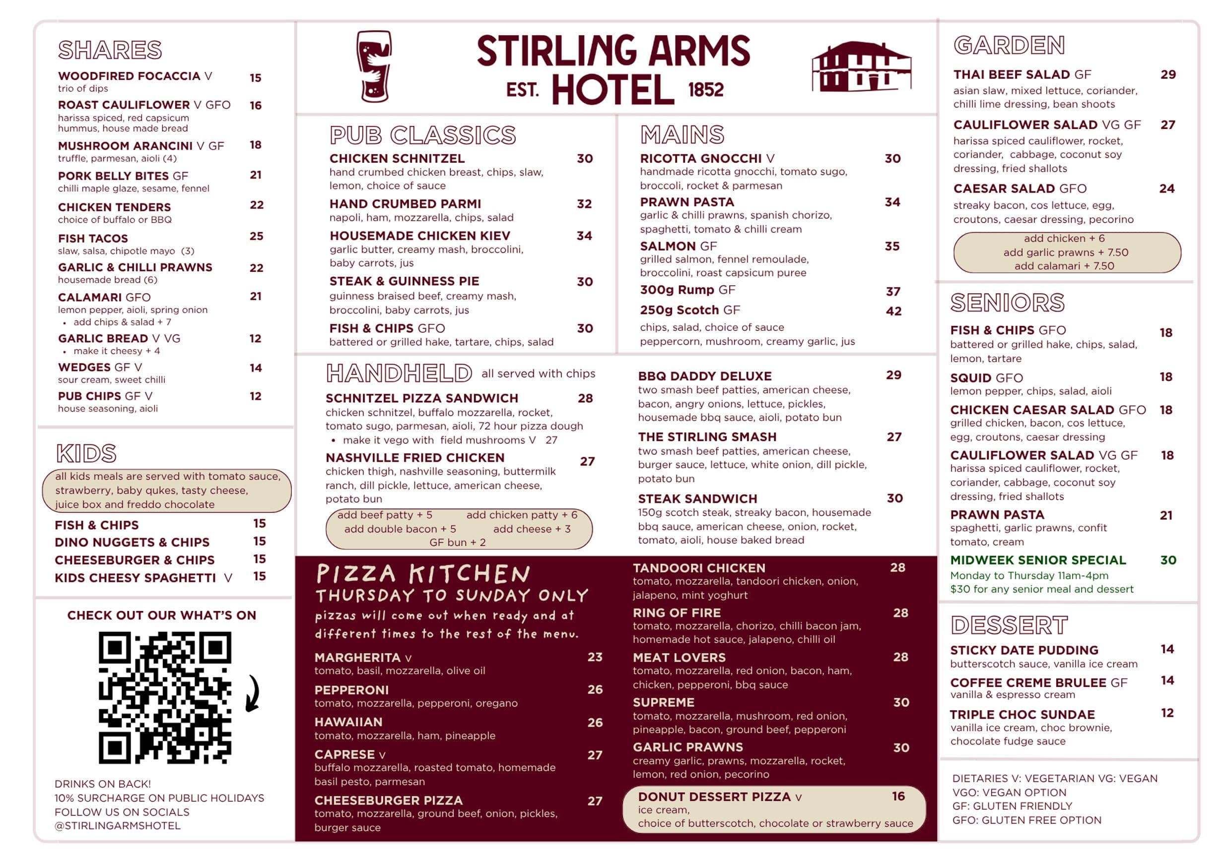 Stirling Arms Hotel menu, page 1