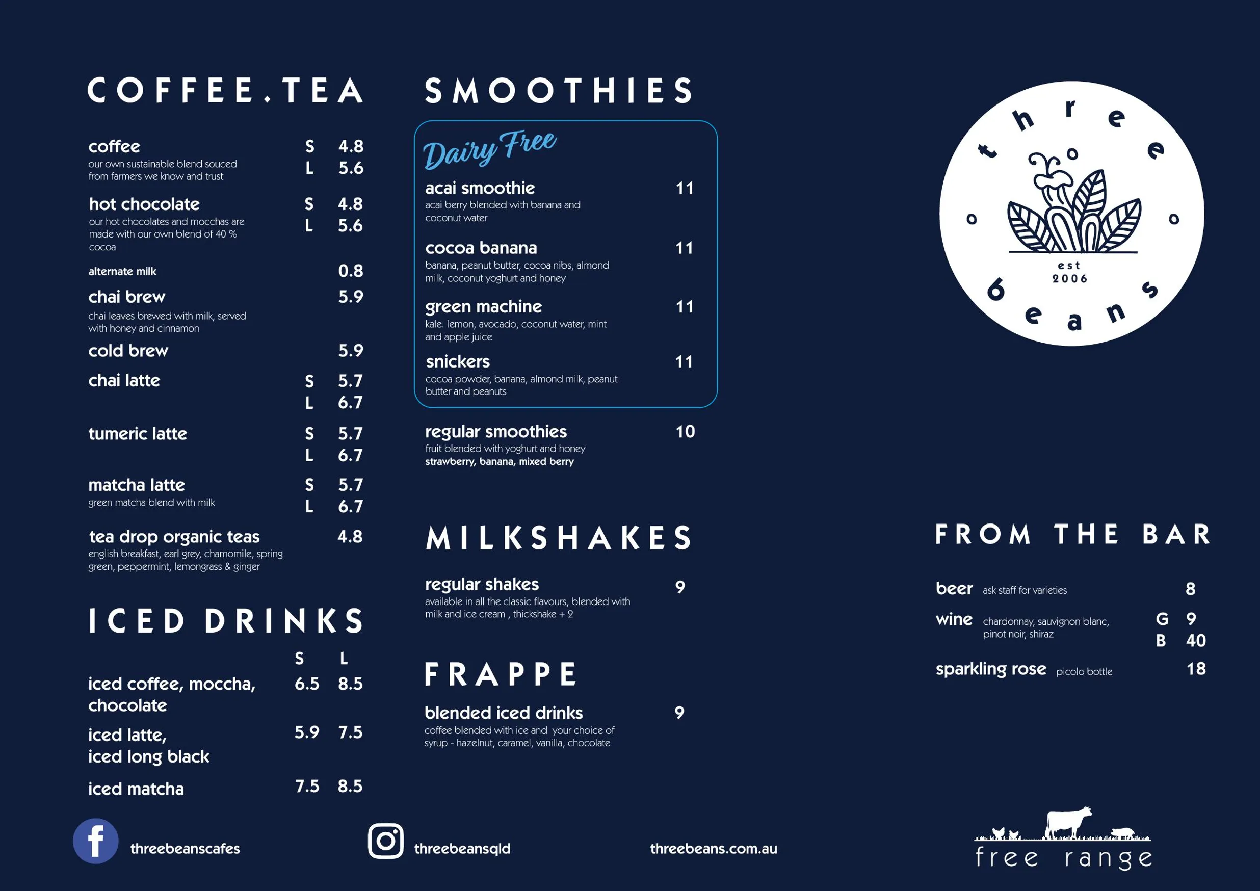 Three Beans Eagle Street menu, page 2