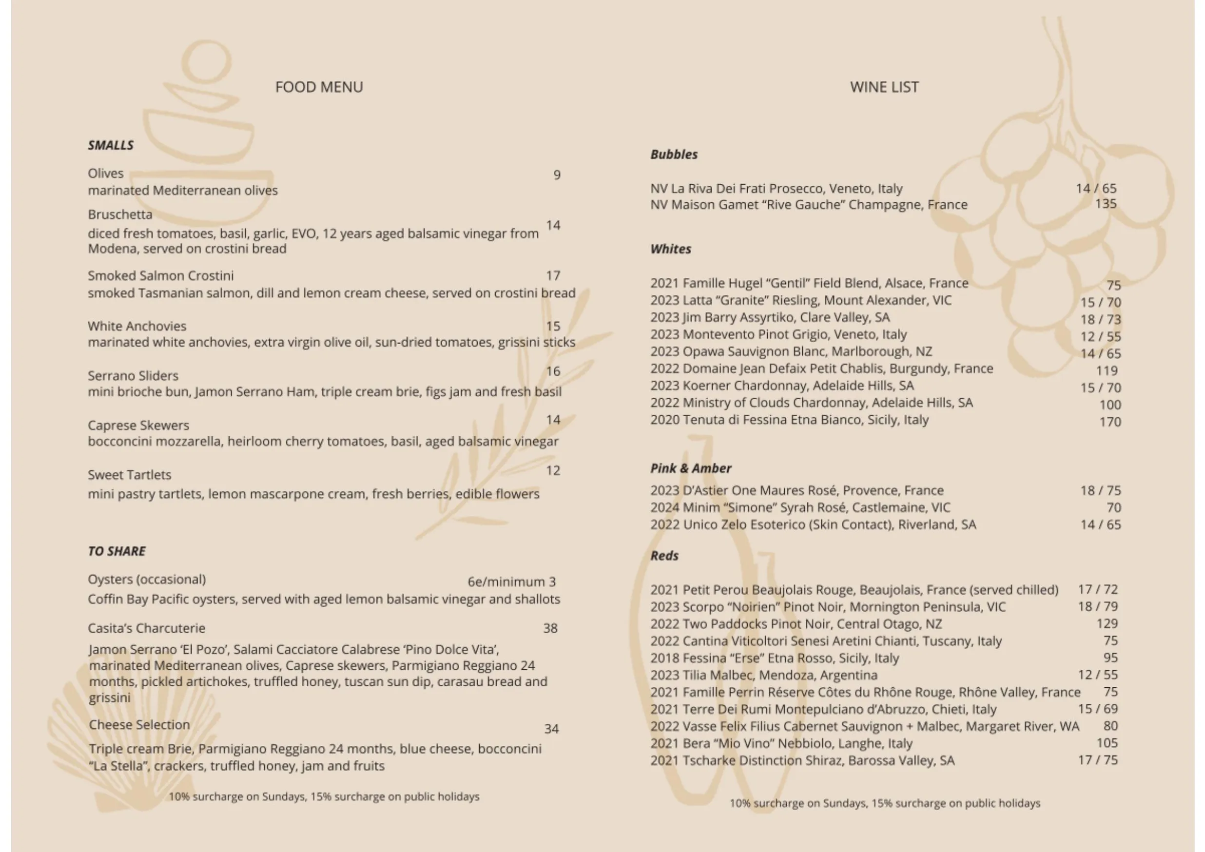 Casita Wine Bar menu, page 1