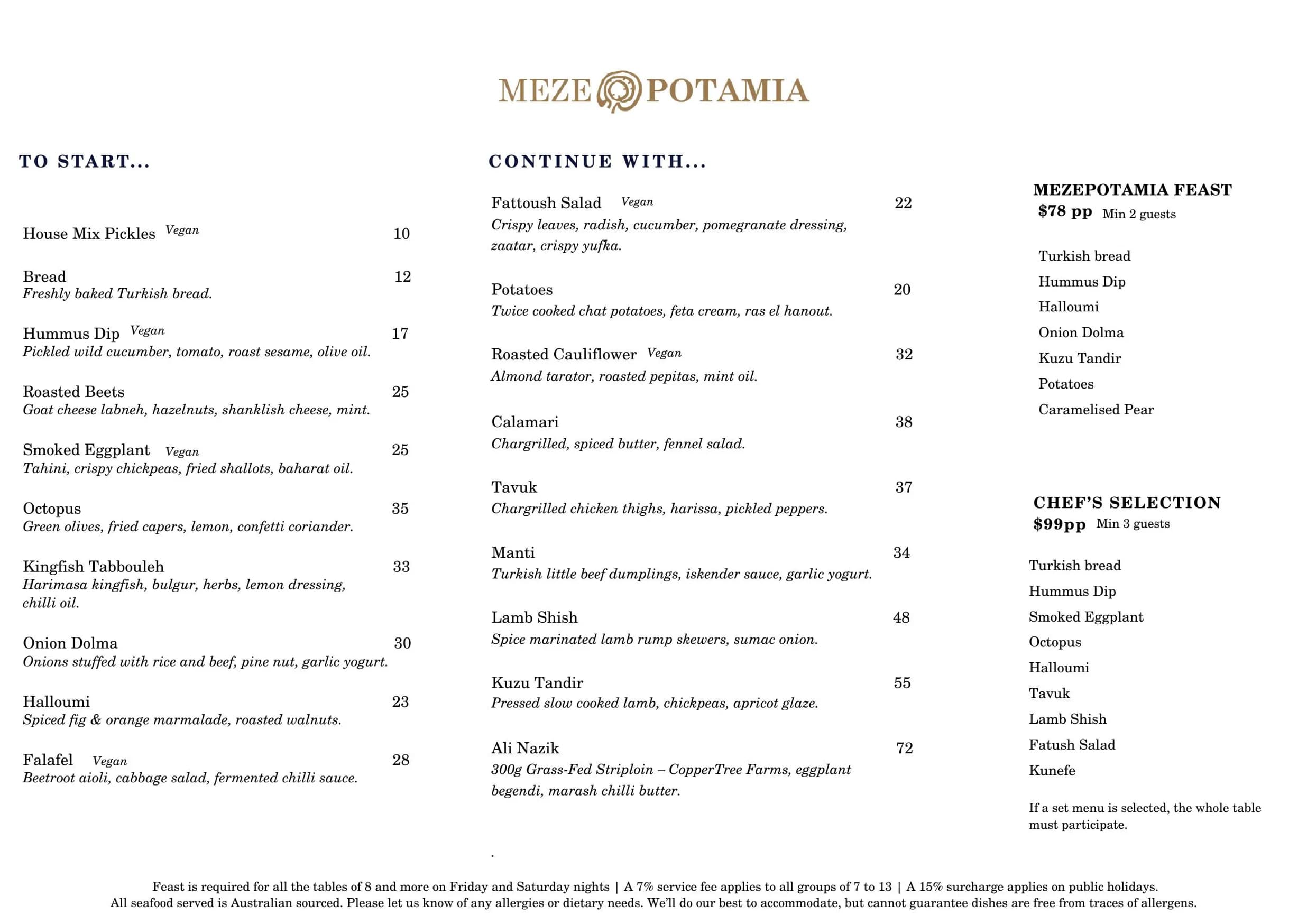 Mezepotamia menu, page 1