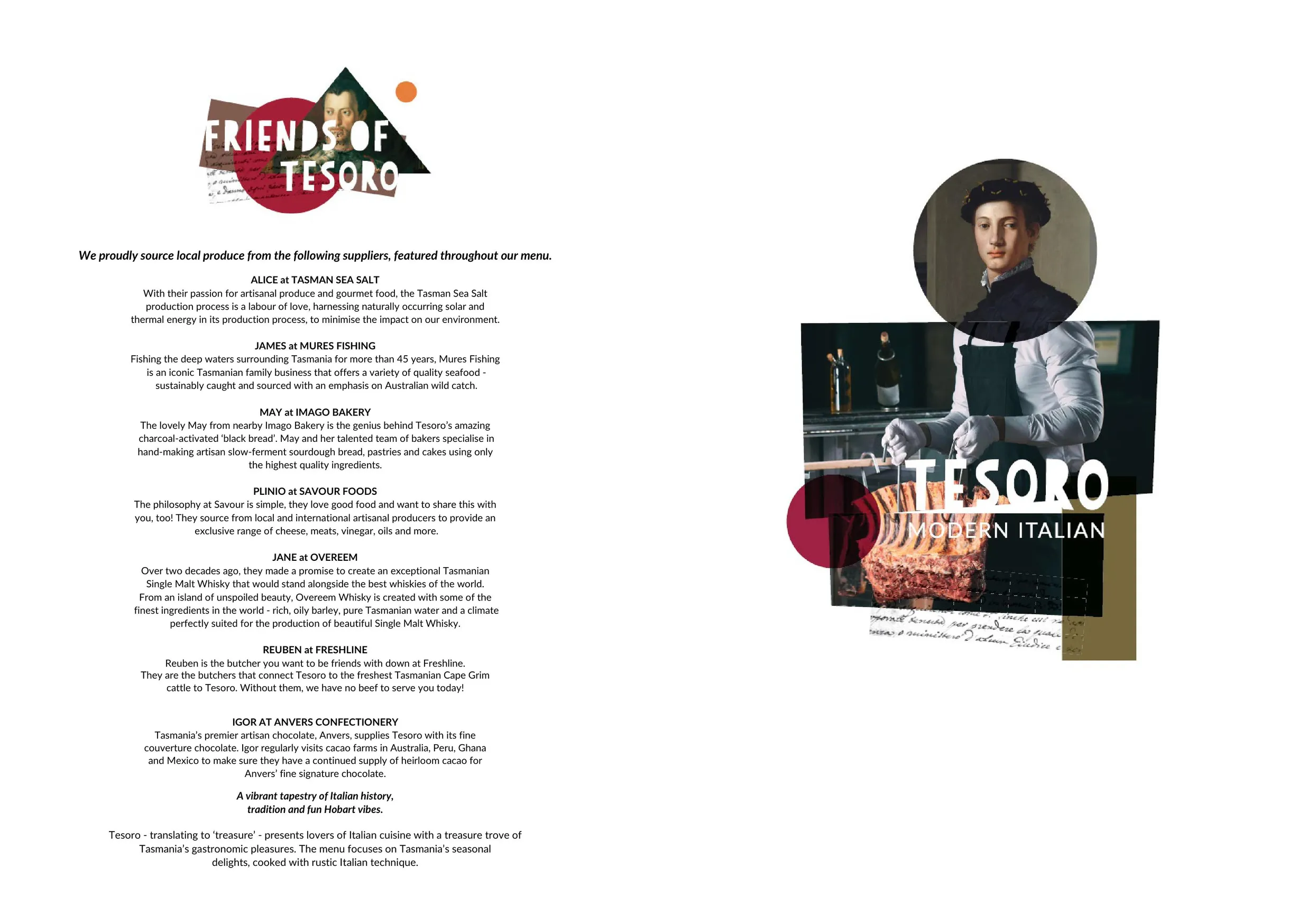Tesoro menu, page 1