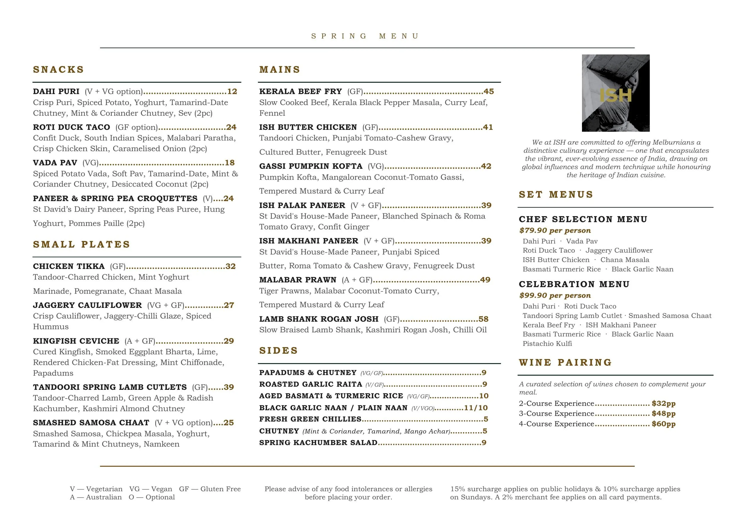 ISH Restaurant menu, page 2
