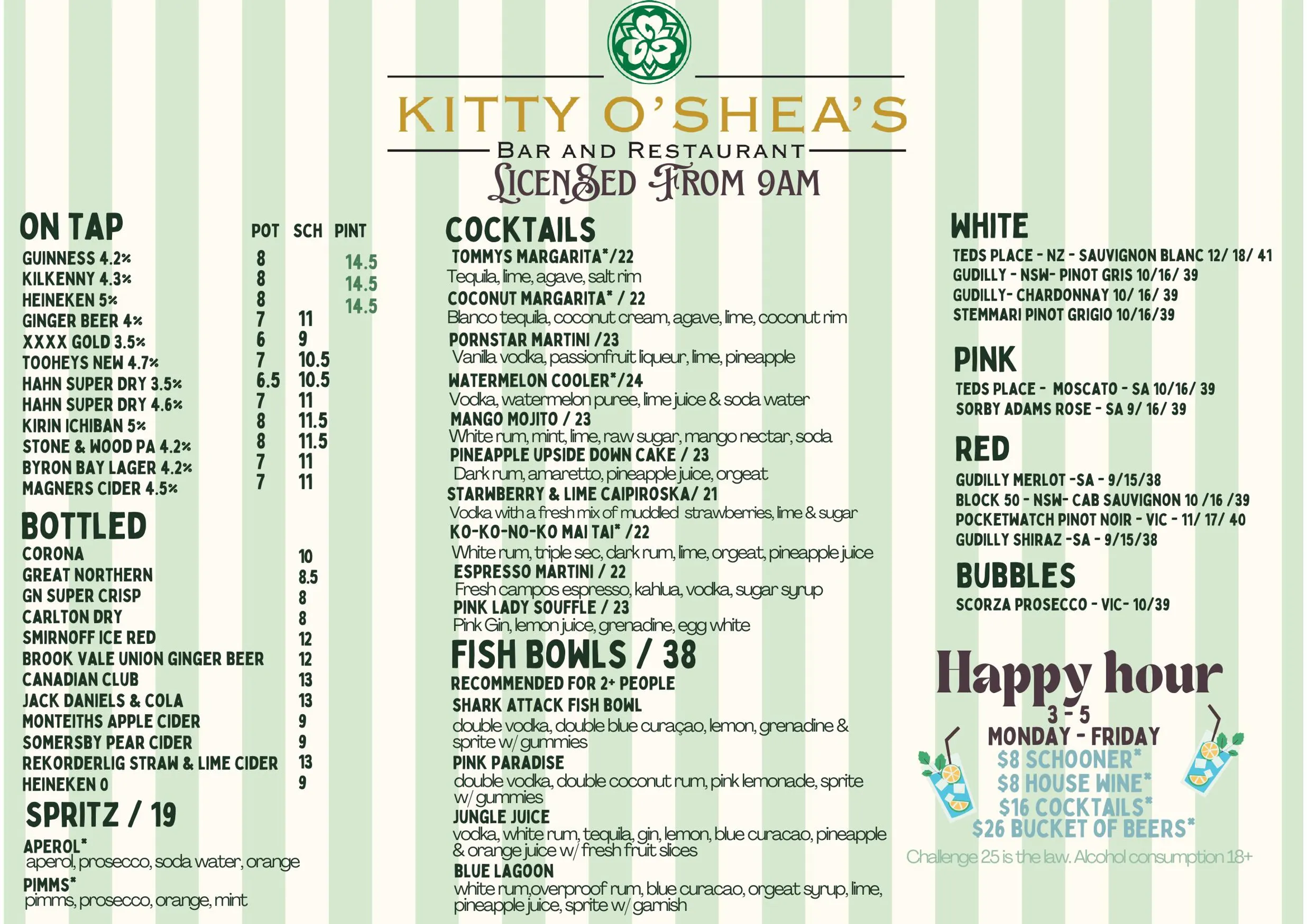 Kitty O'Shea's menu, page 1