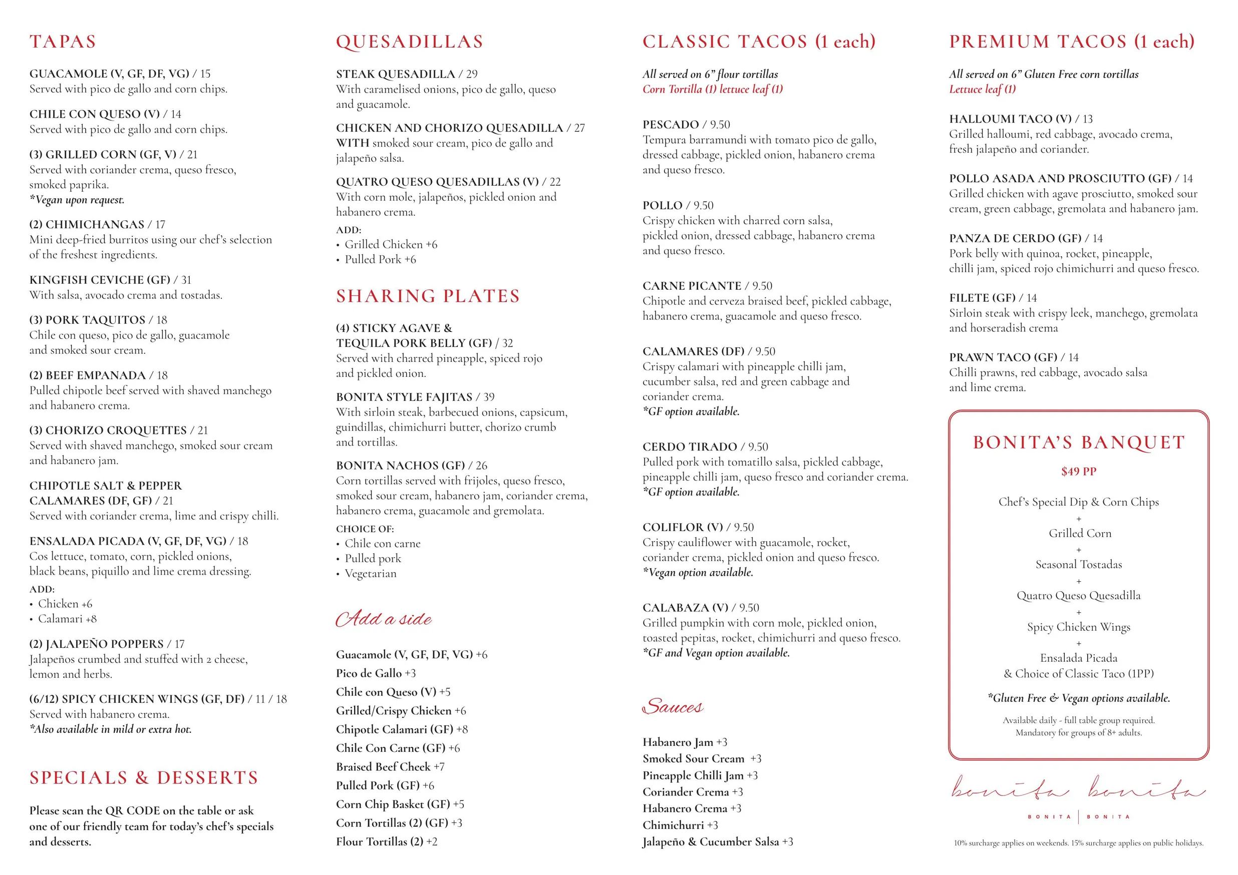 Bonita Bonita menu, page 2