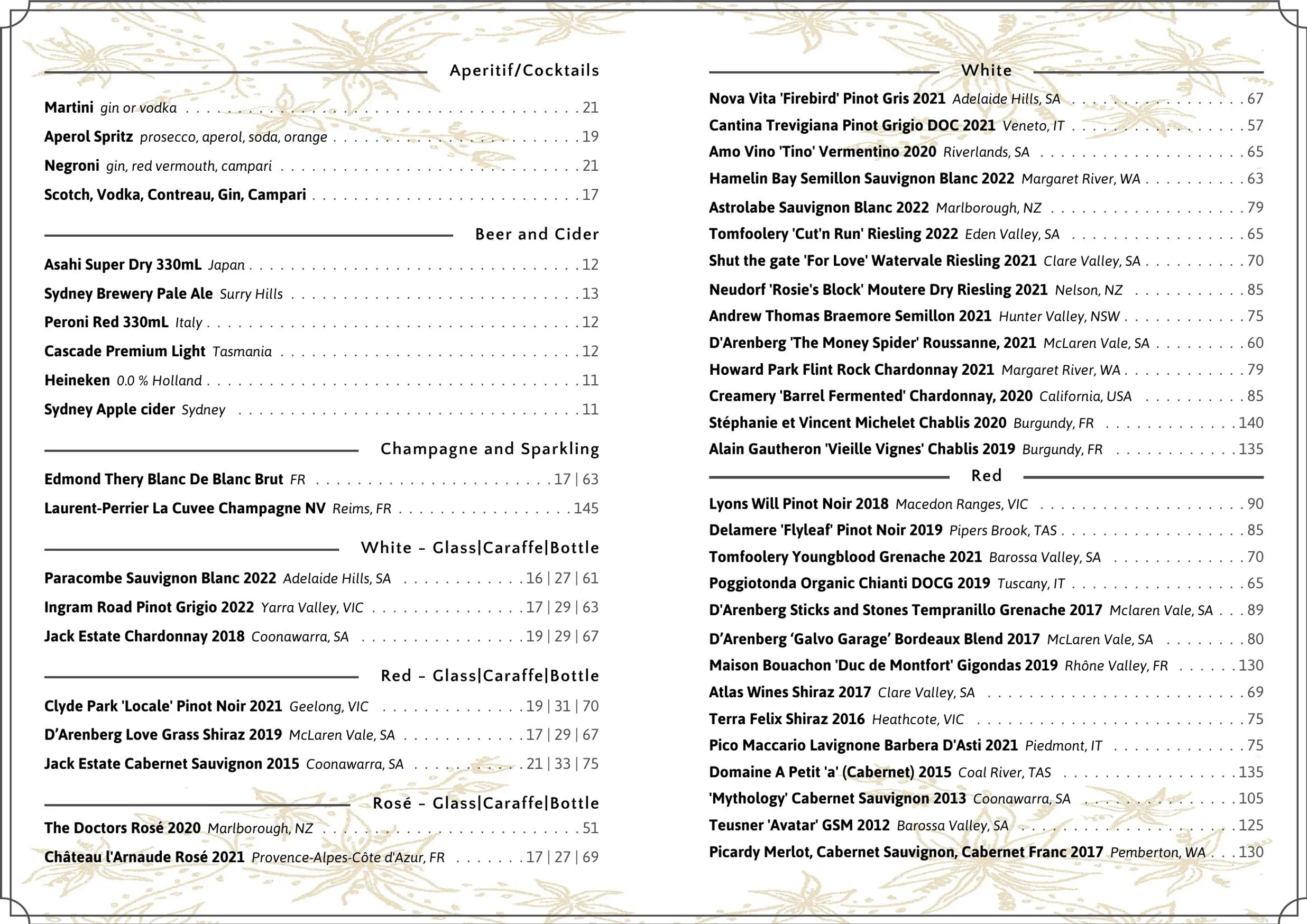 Martha's menu, page 2