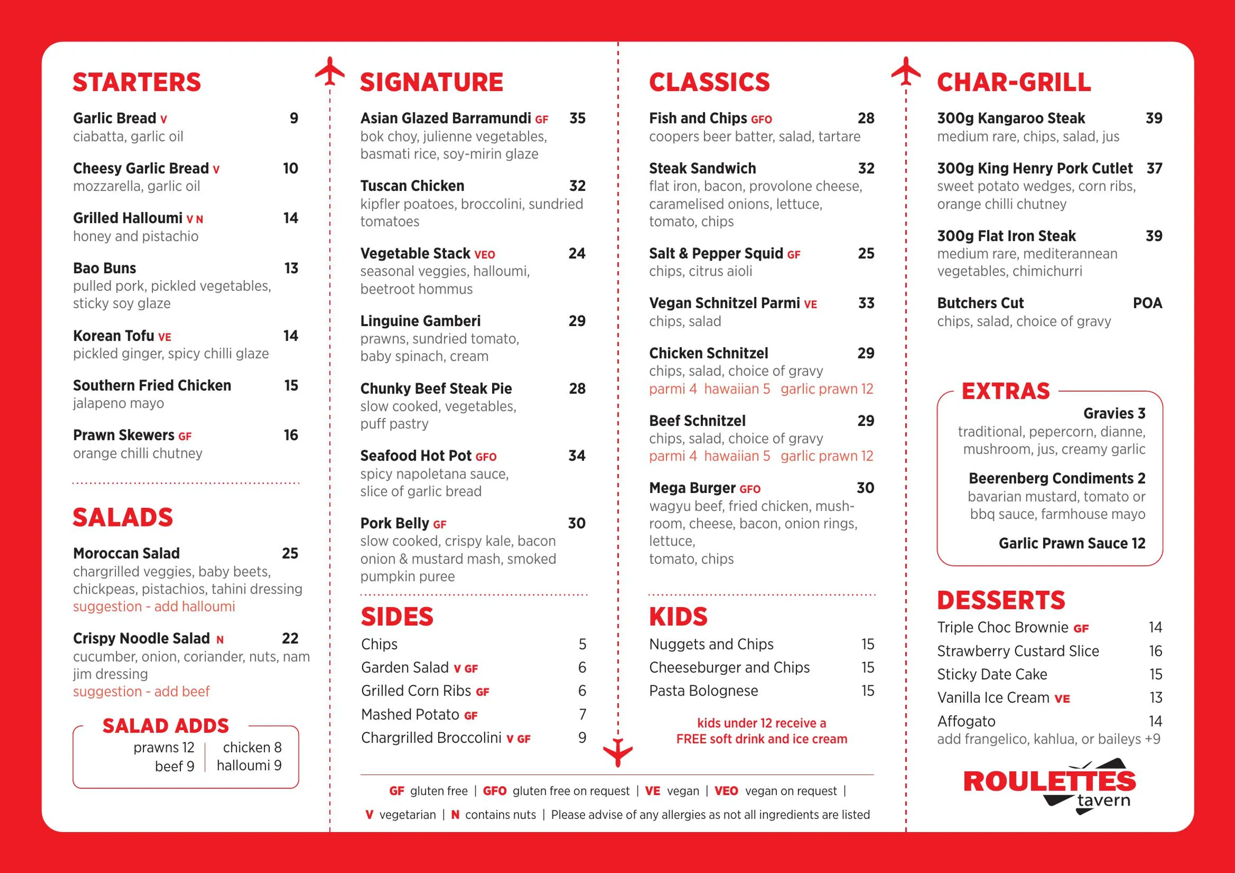 Roulettes Tavern menu, page 1