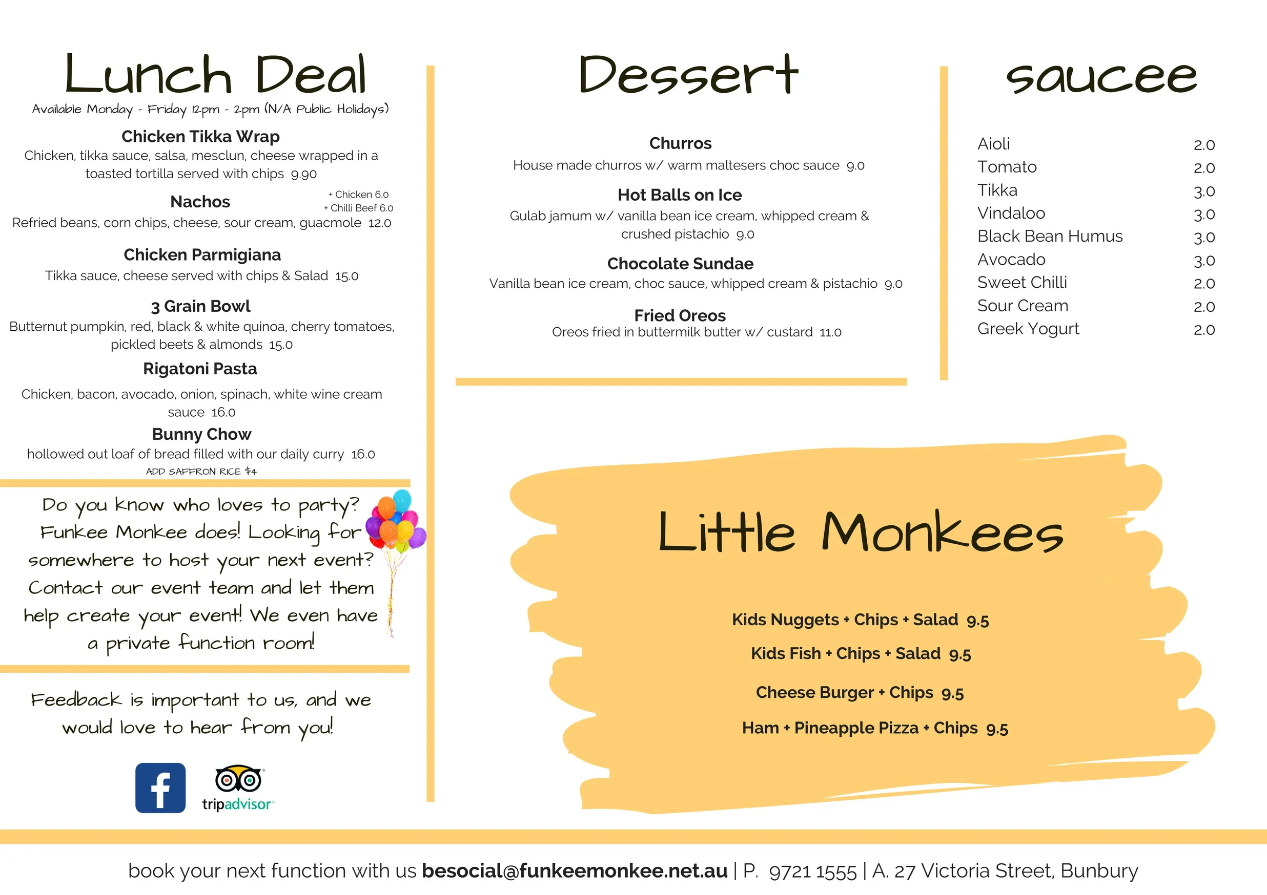 Funkee Monkee menu, page 2