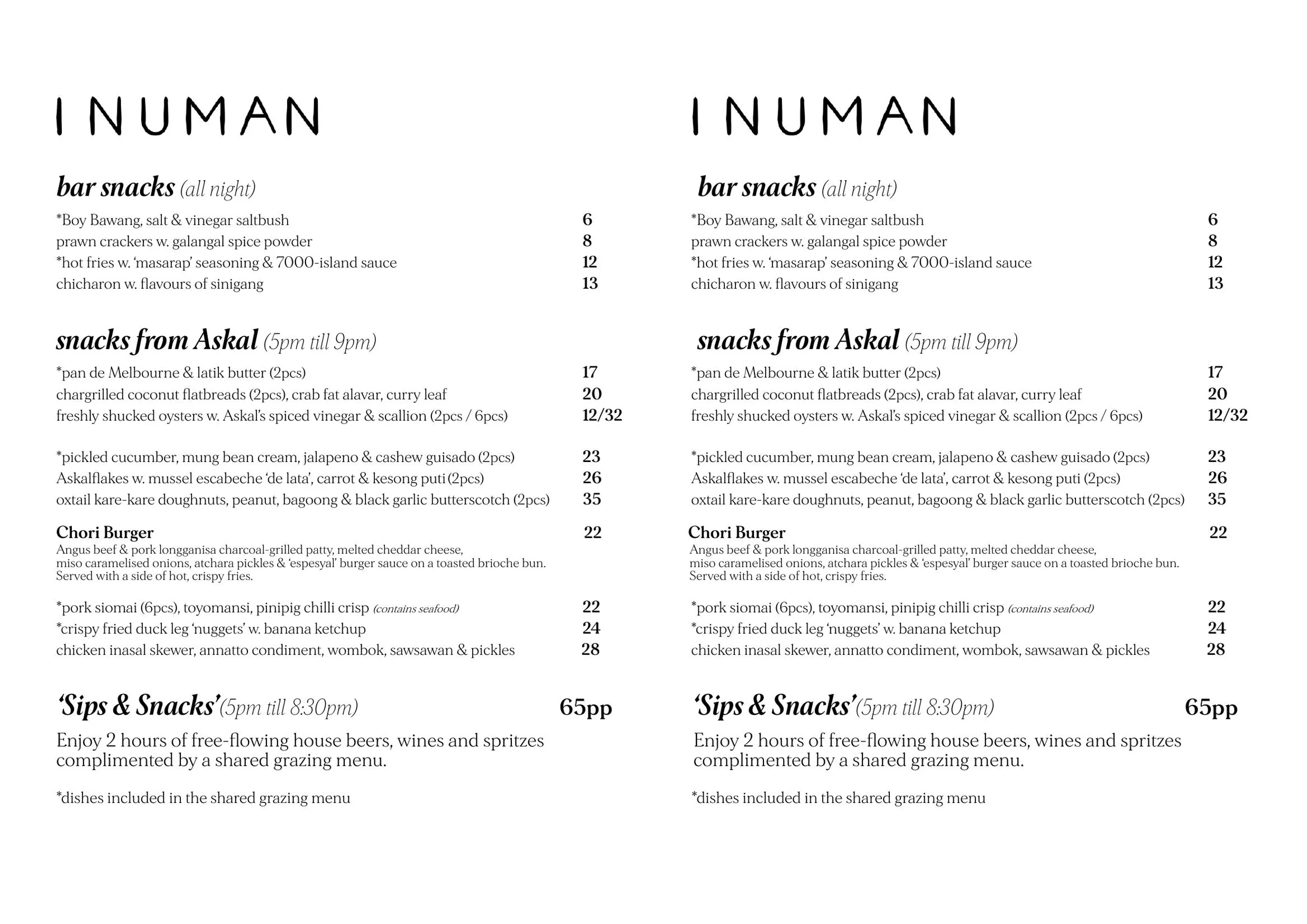 Inuman menu, page 1