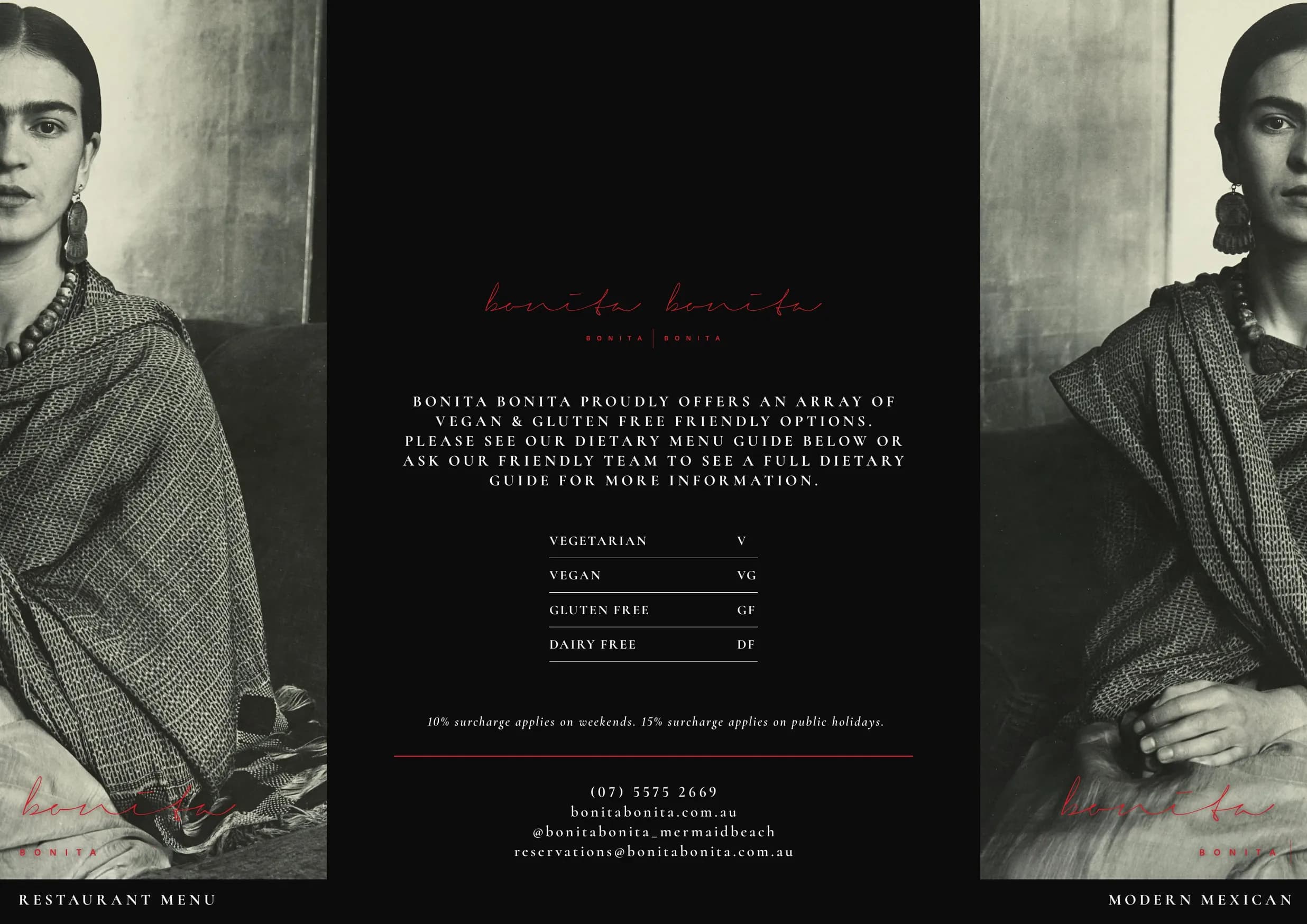 Bonita Bonita menu, page 1