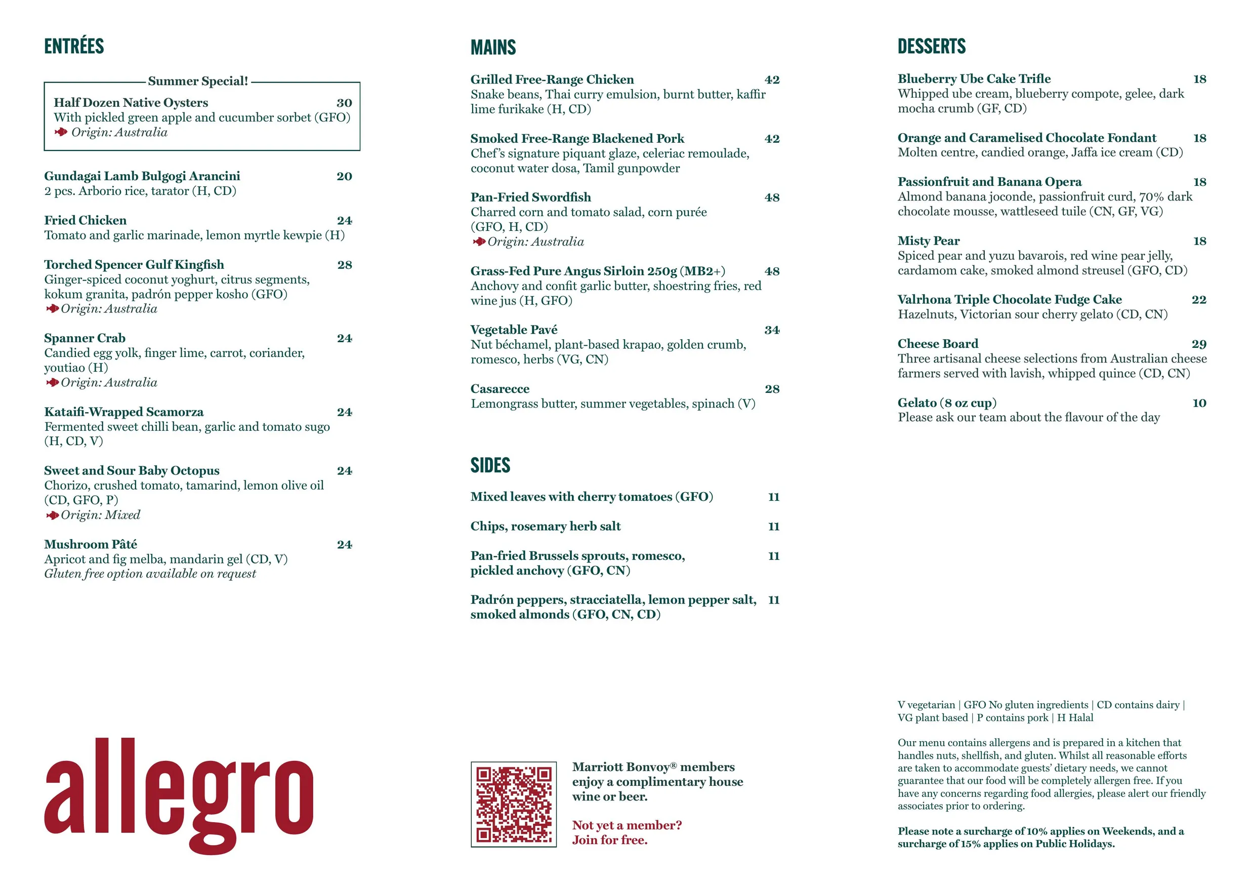 Allegro menu, page 1