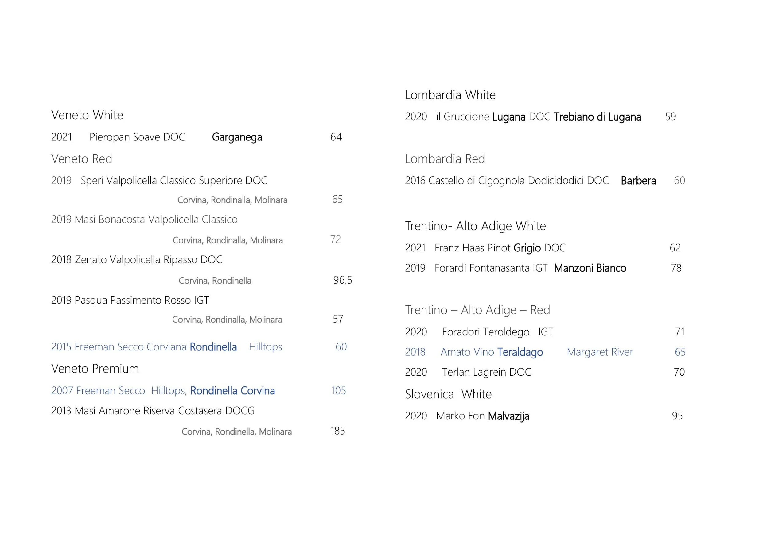 Caruggi menu, page 18