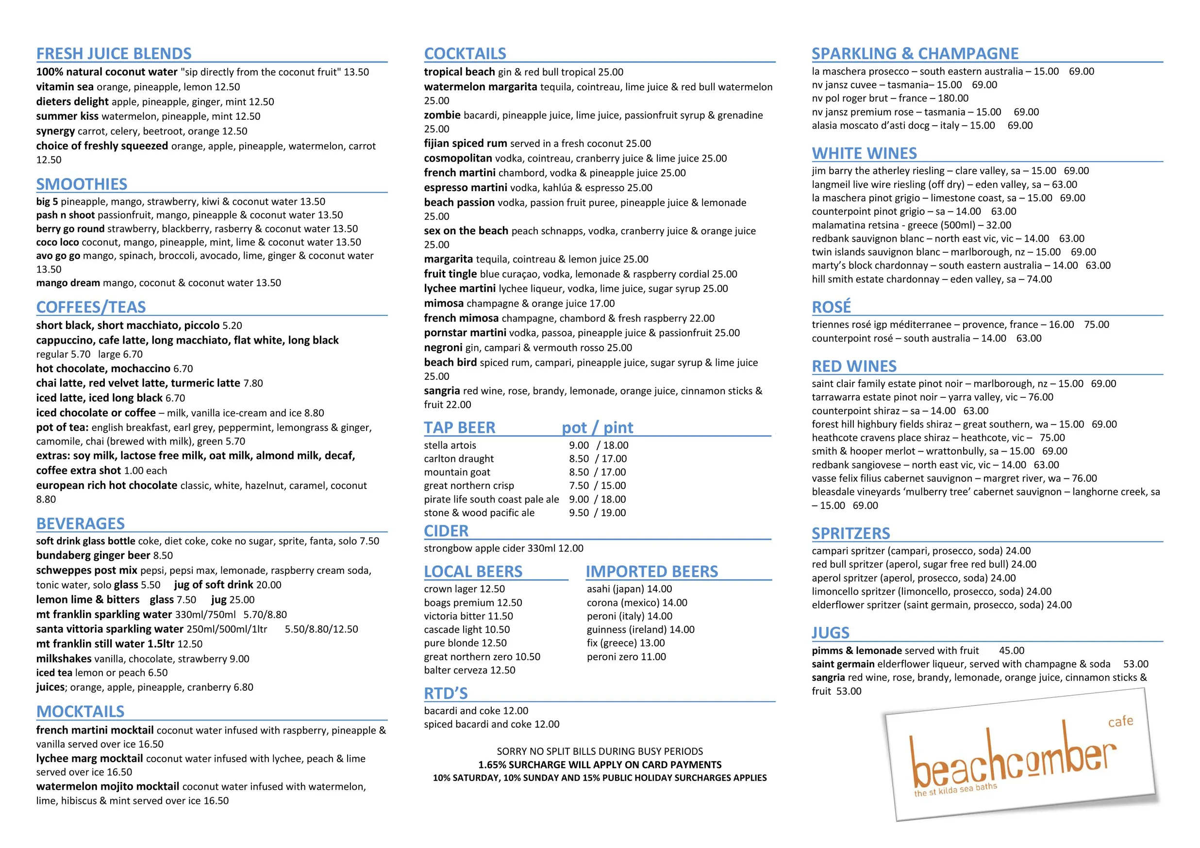 Beachcomber Cafe menu, page 2