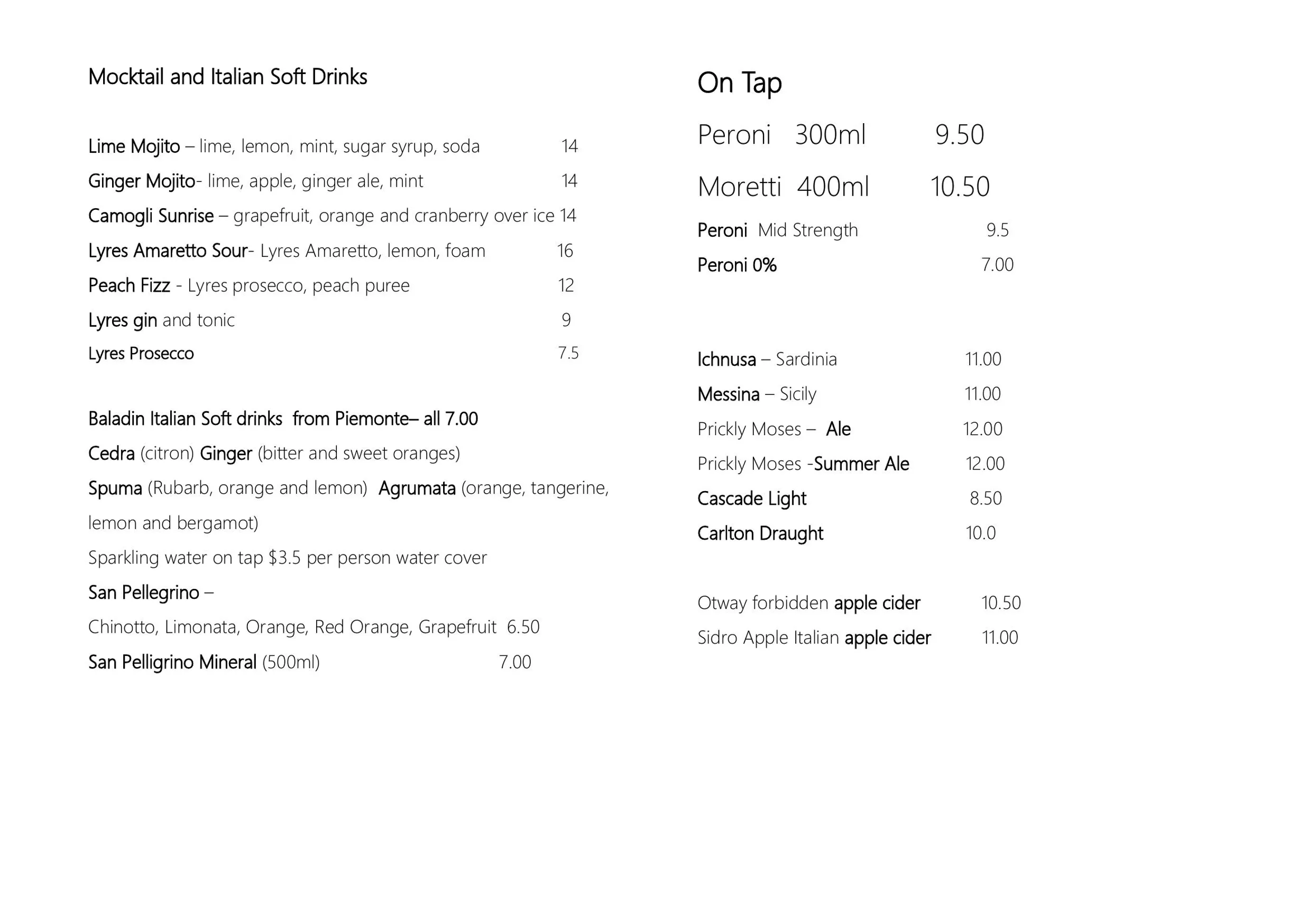 Caruggi menu, page 9