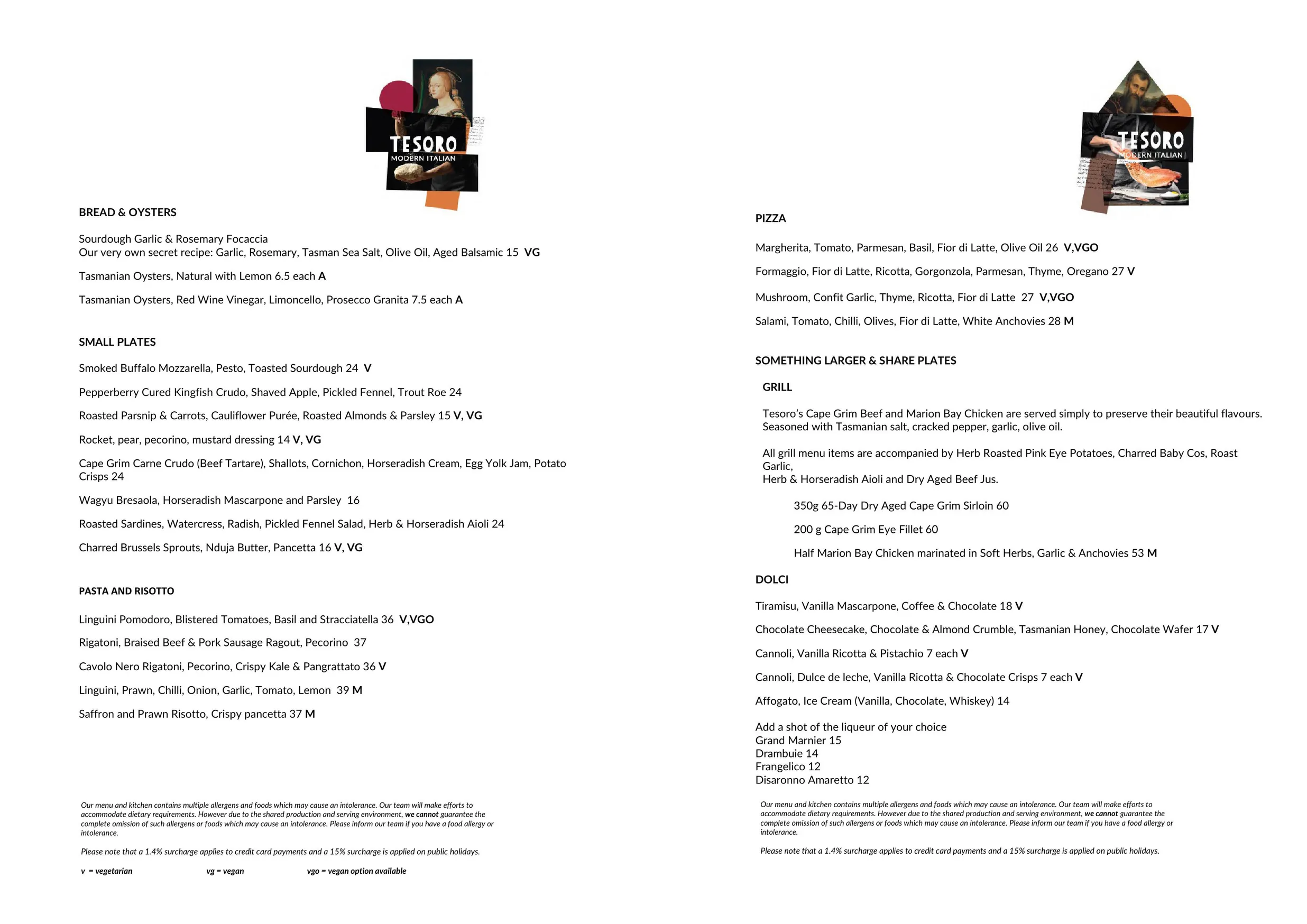 Tesoro menu, page 2