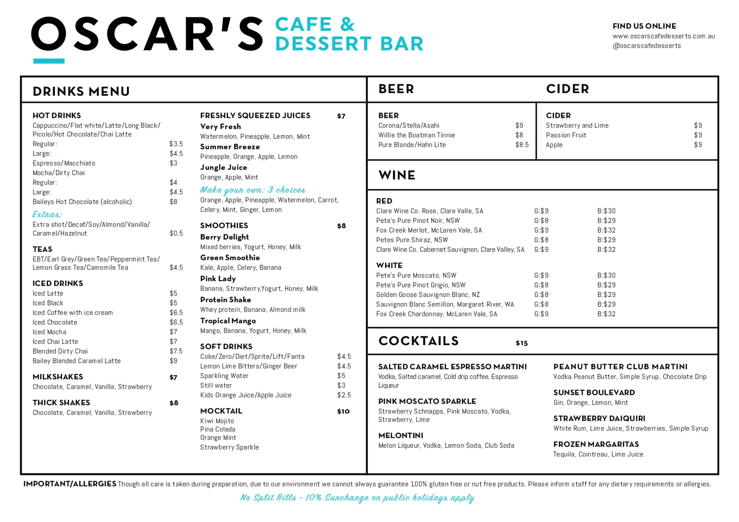 Oscars Cafe x Arthur's Pizza menu, page 3