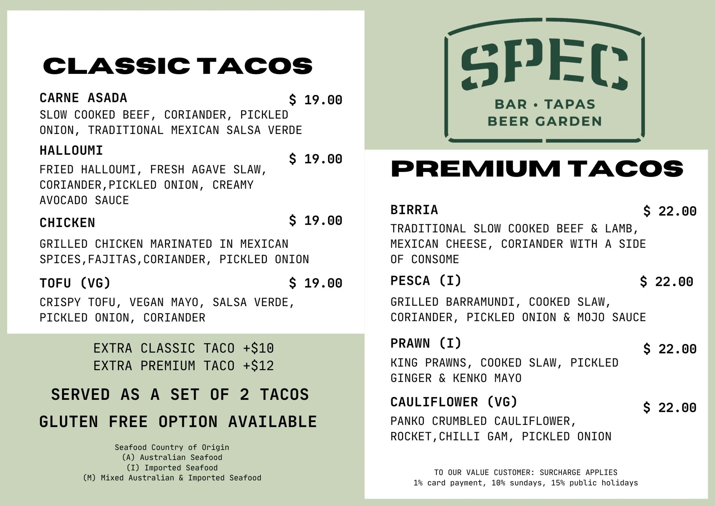 SPEC bar & tapas menu, page 2