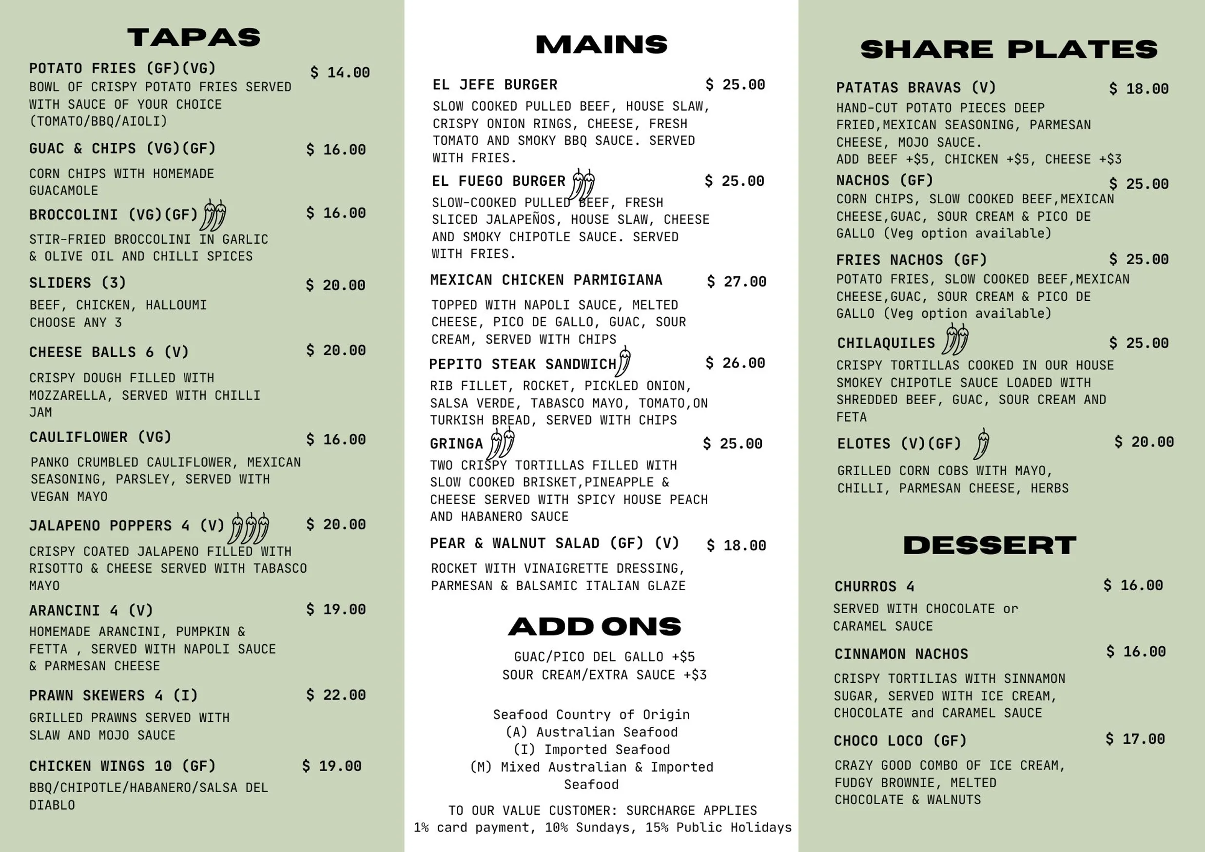 SPEC bar & tapas menu, page 1
