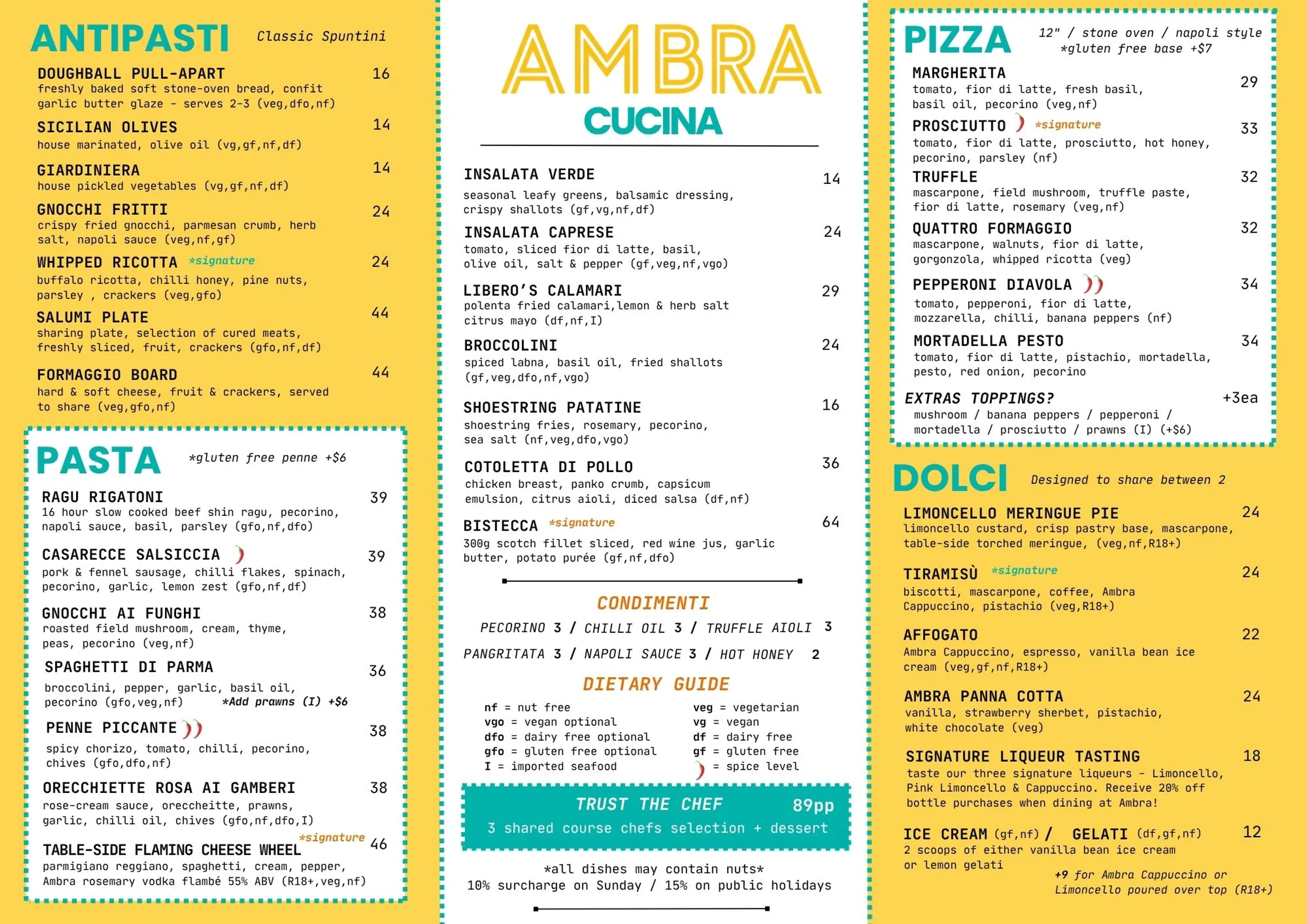 Ambra Spirits menu, page 1