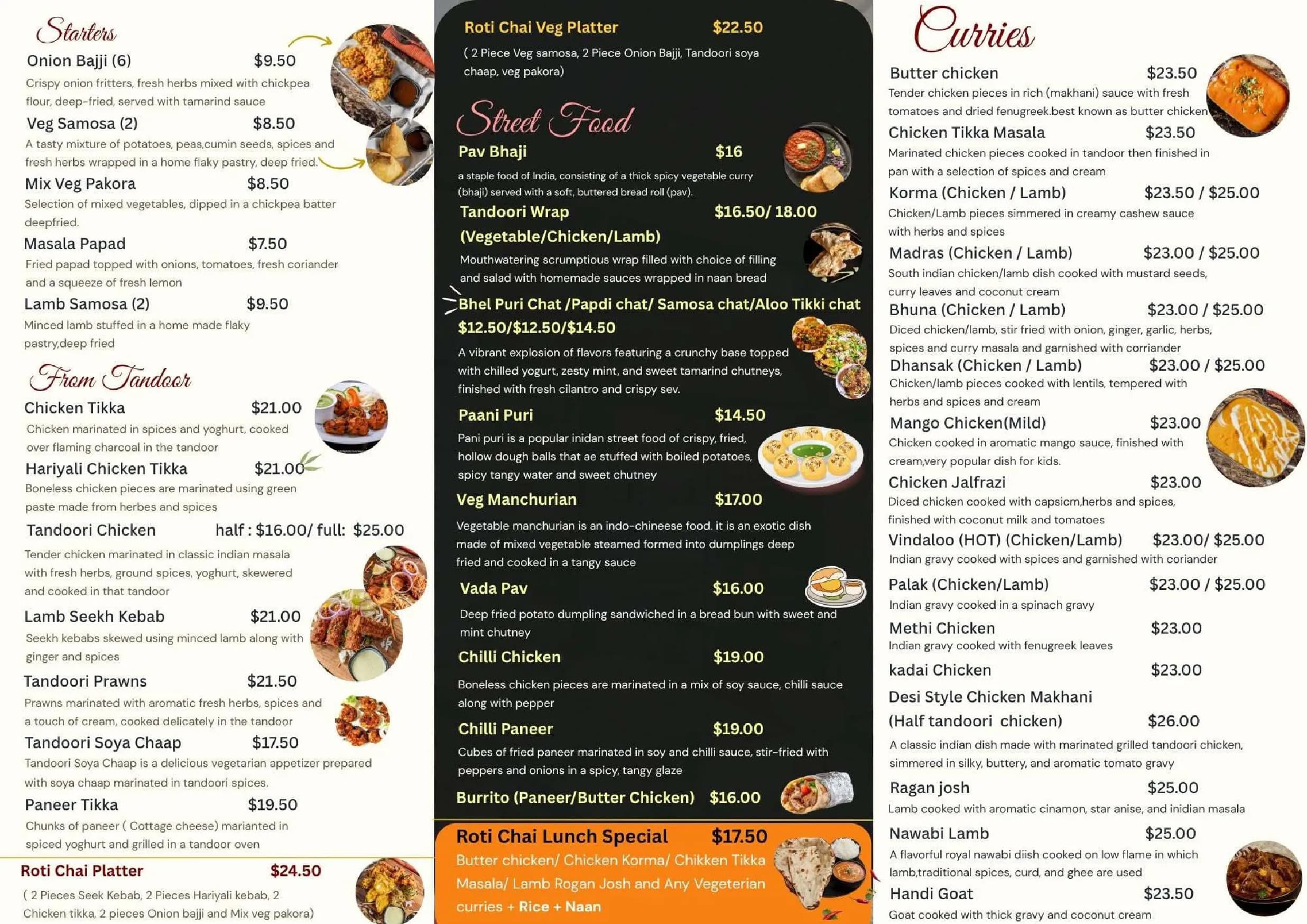 Roti Chai menu, page 2