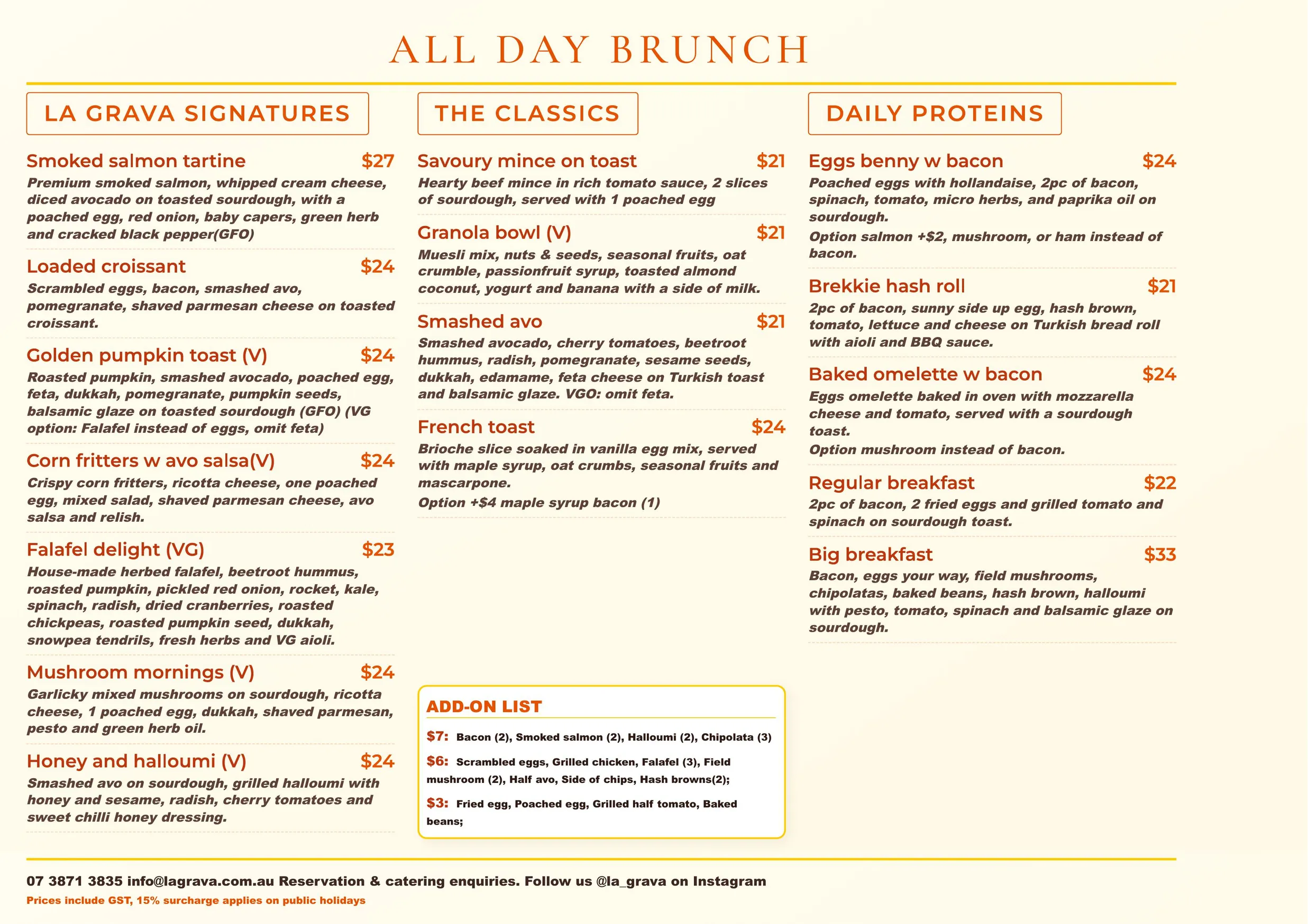 La Grava menu, page 1