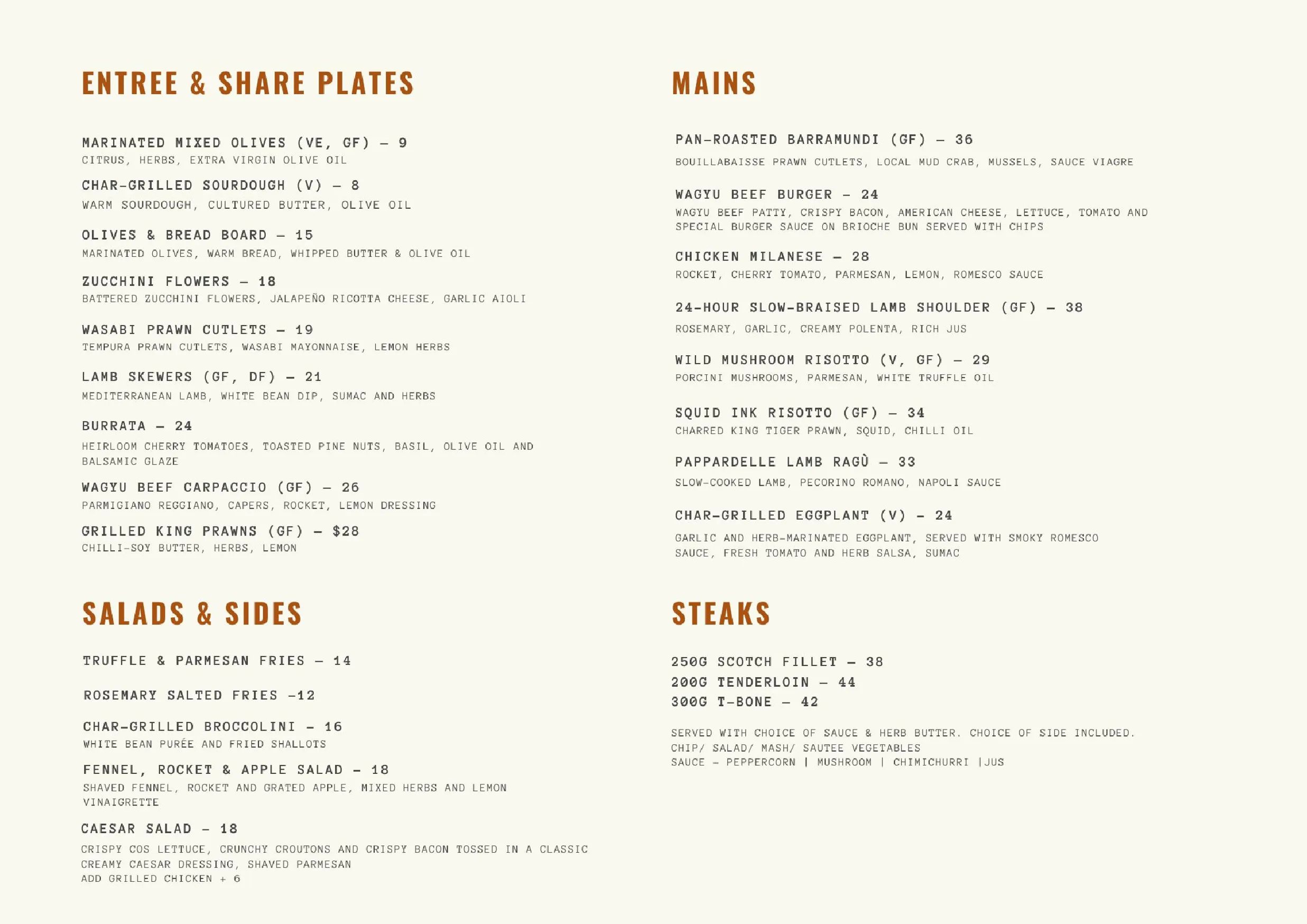 Barrel Below menu, page 1