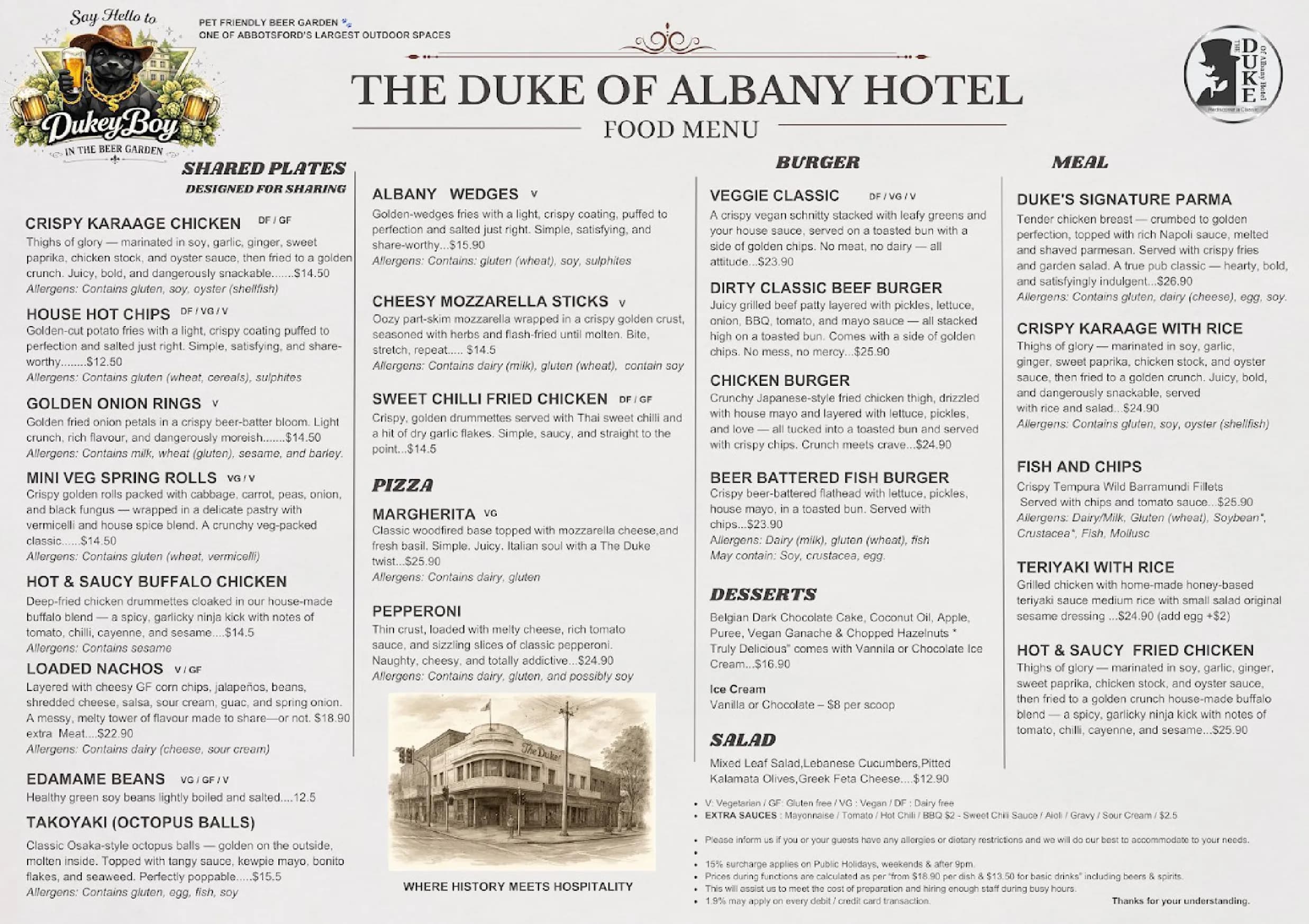 Duke of Albany Rooftop menu, page 1