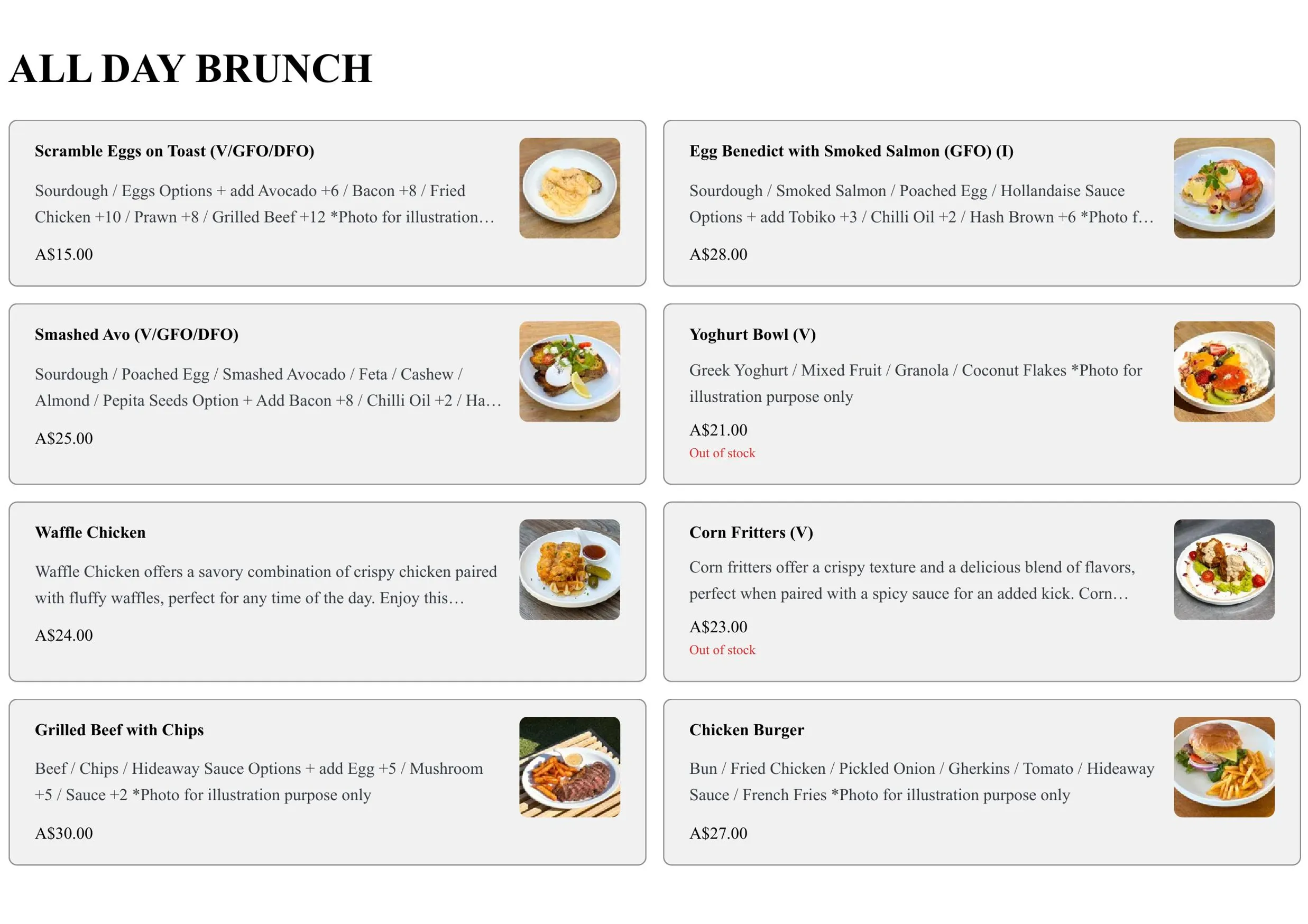 Hideaway Melbourne menu, page 1