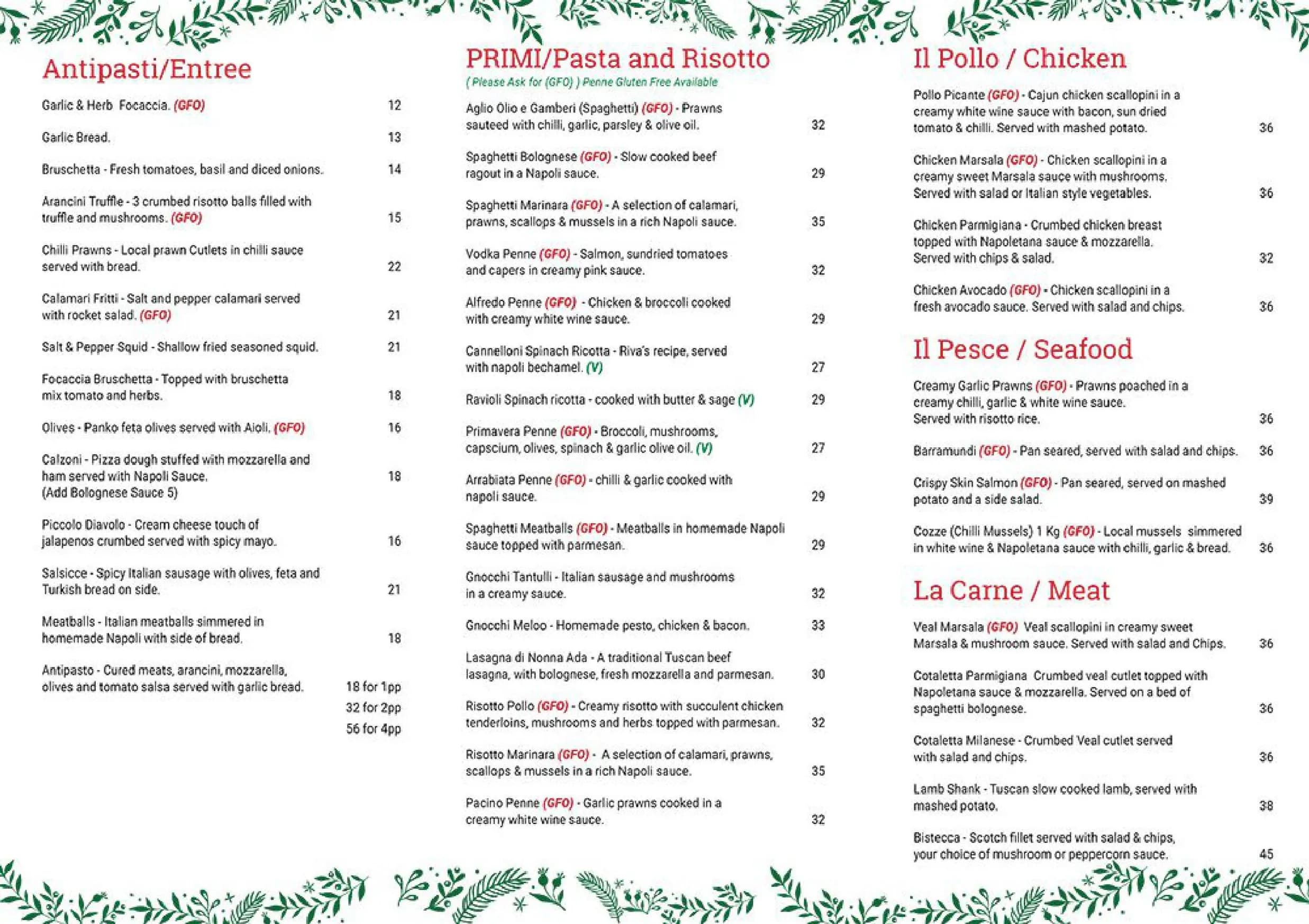 Tantulli’s Italian menu, page 2