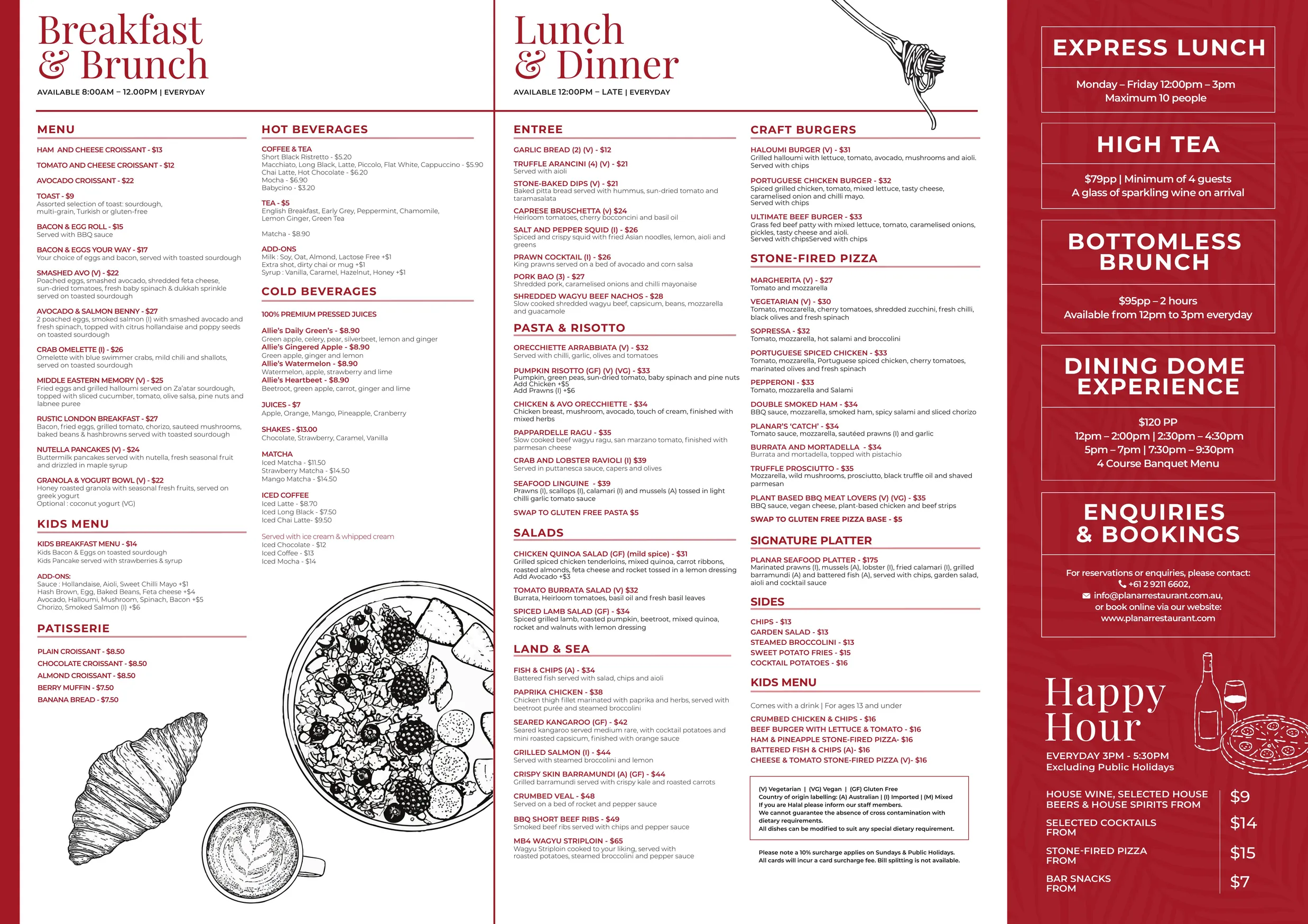 Planar Restaurant menu, page 1