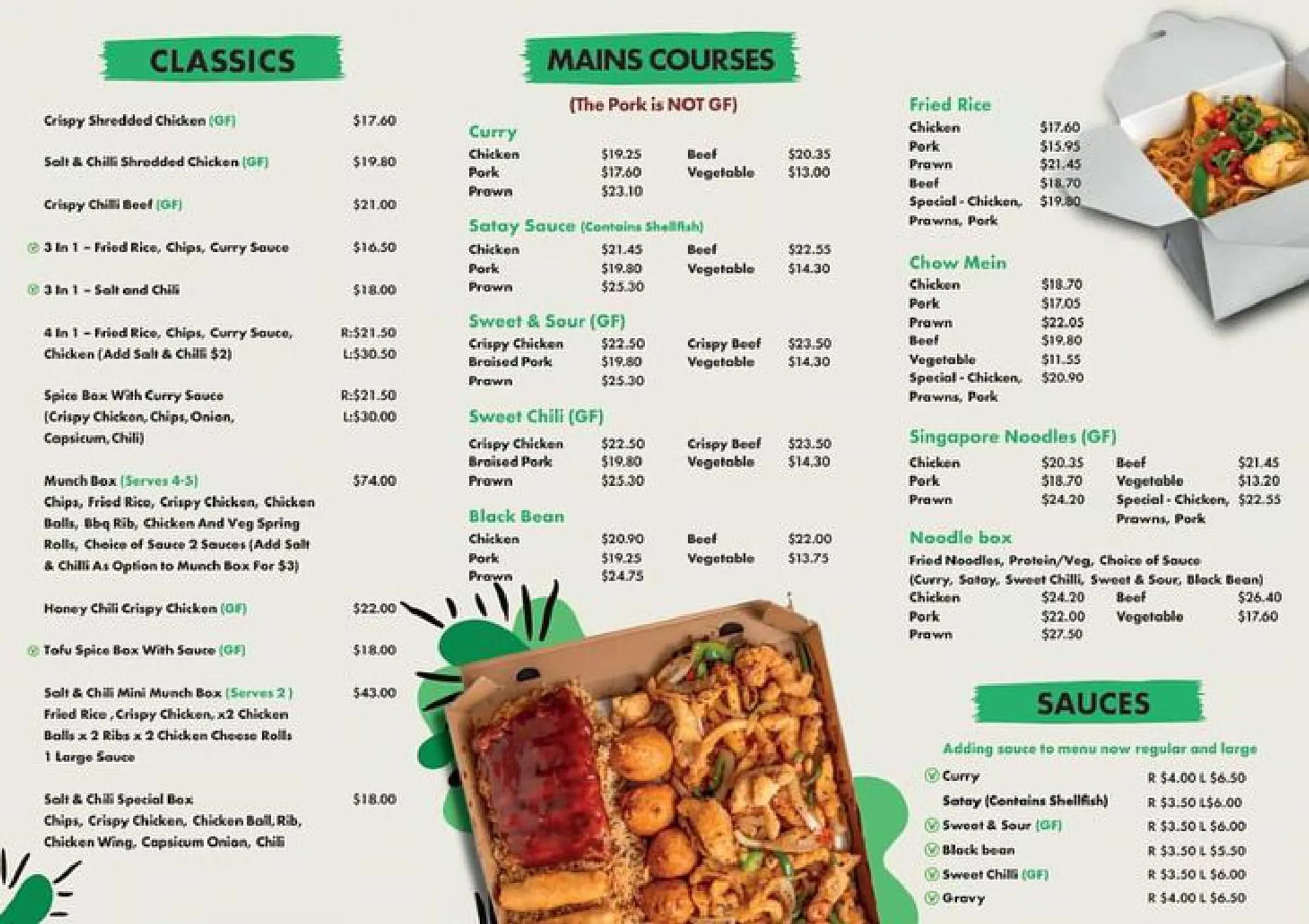 Paddy Chans menu, page 1
