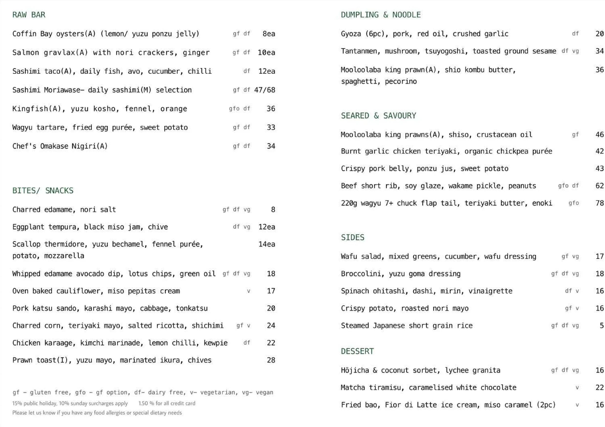 Nonda menu, page 1