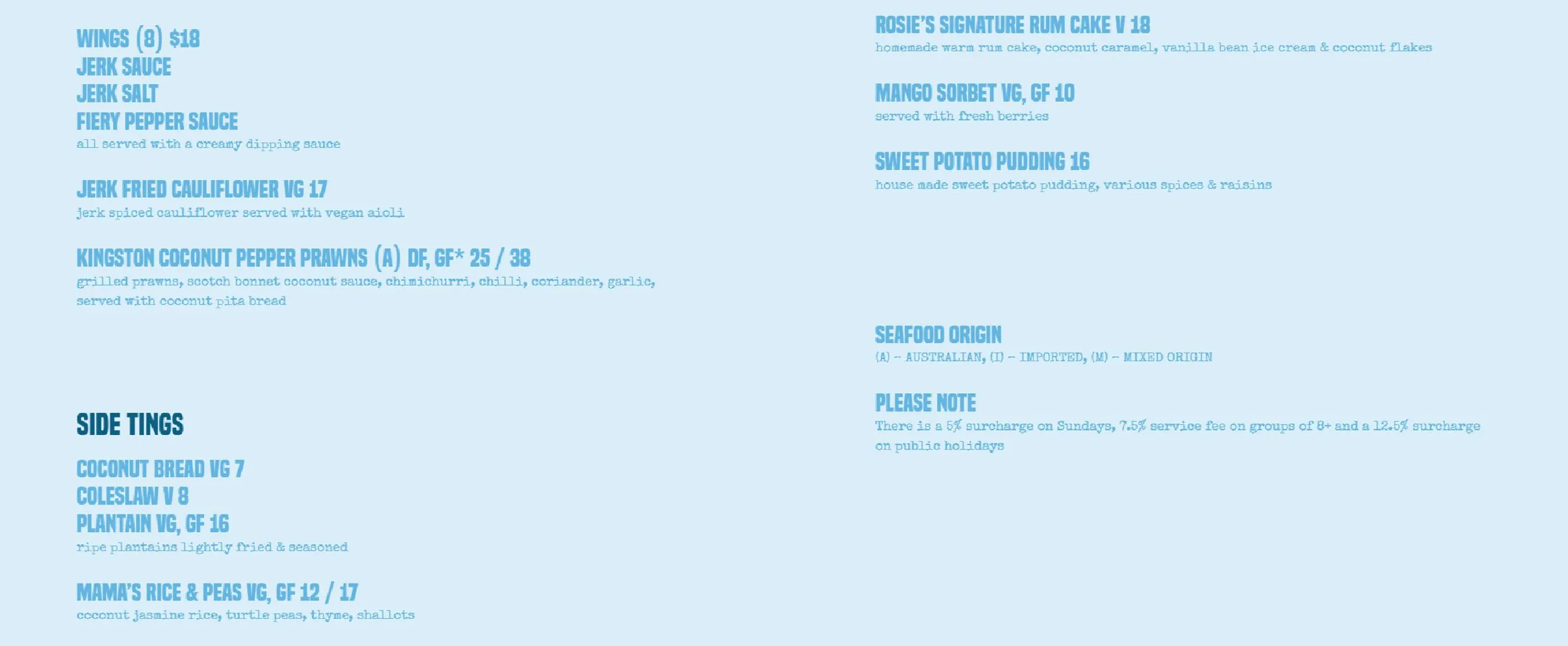 Rosie Campbell's menu, page 2
