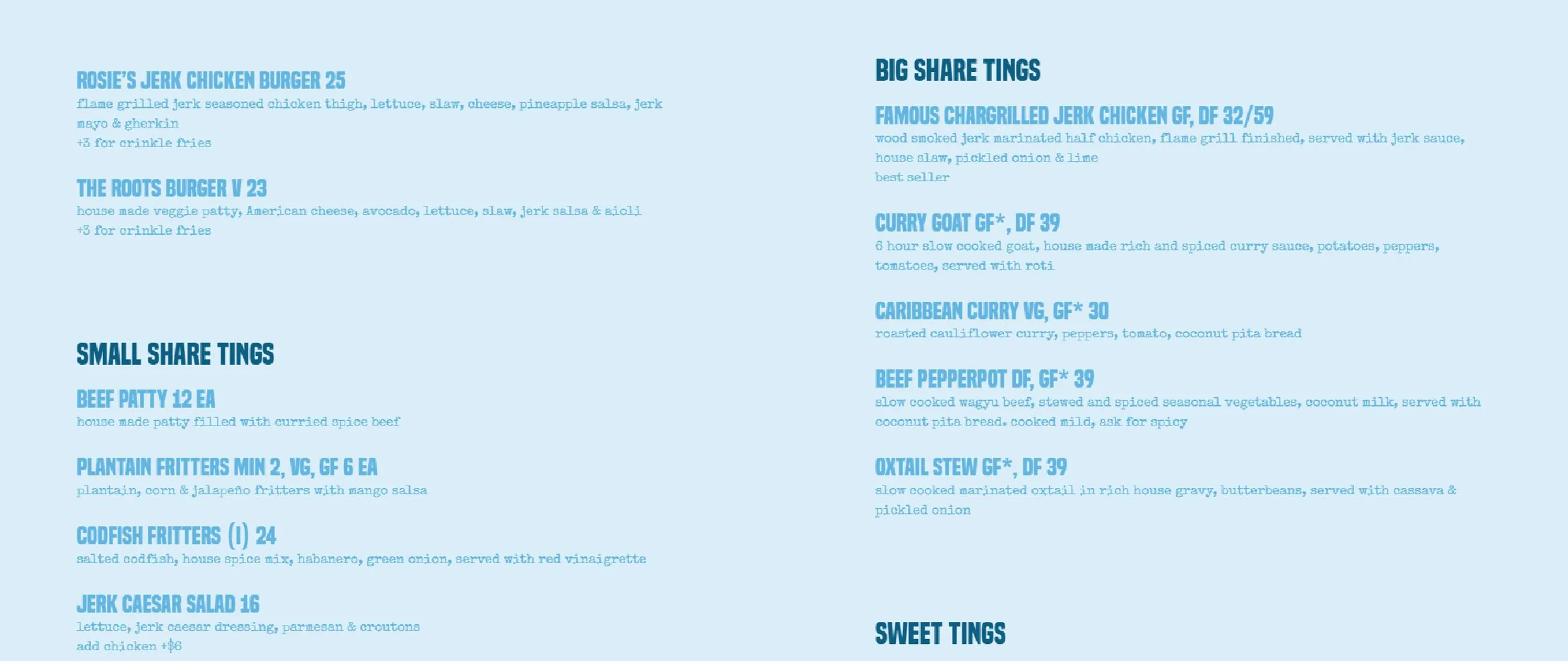 Rosie Campbell's menu, page 1