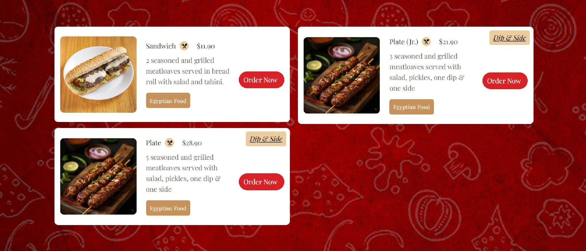 King Tut menu, page 9