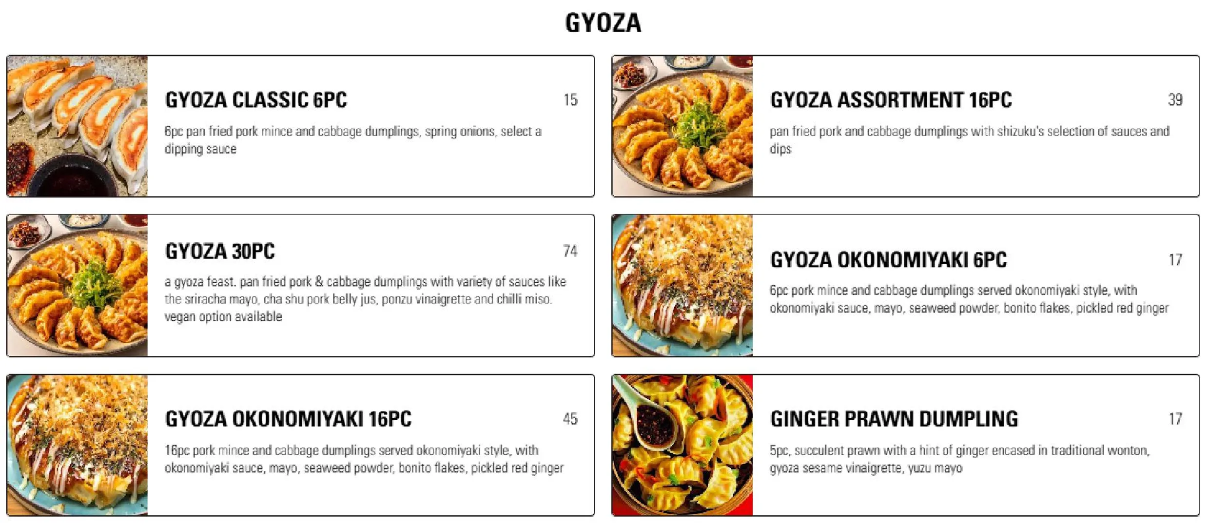 Shizuku Ramen menu, page 4