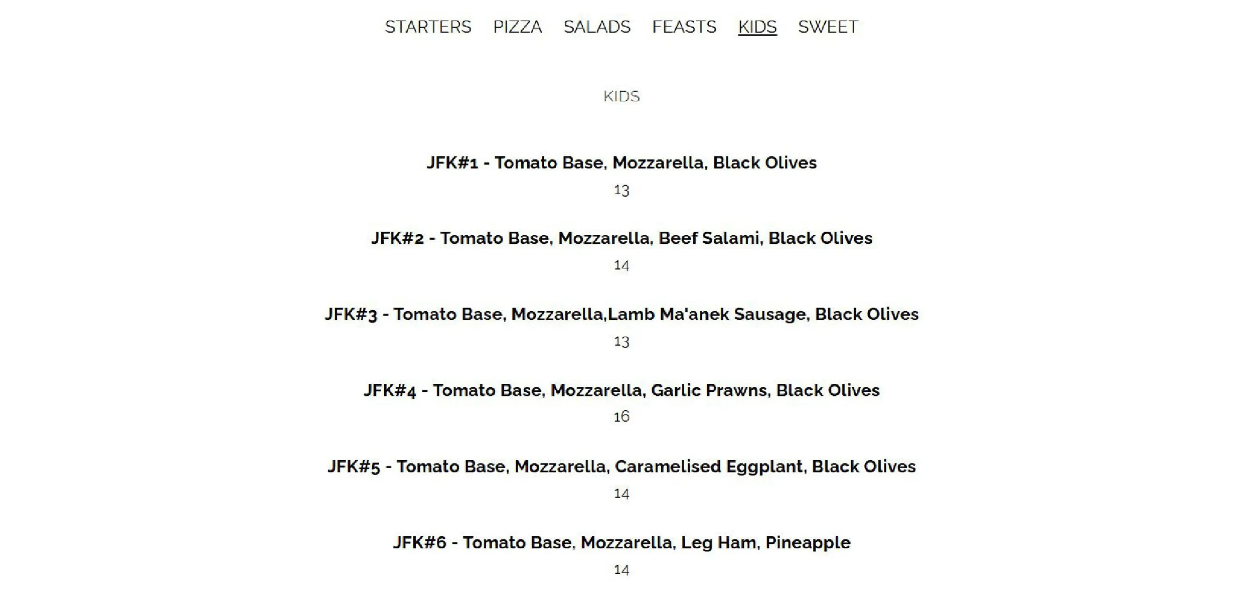 Moor's Head menu, page 6