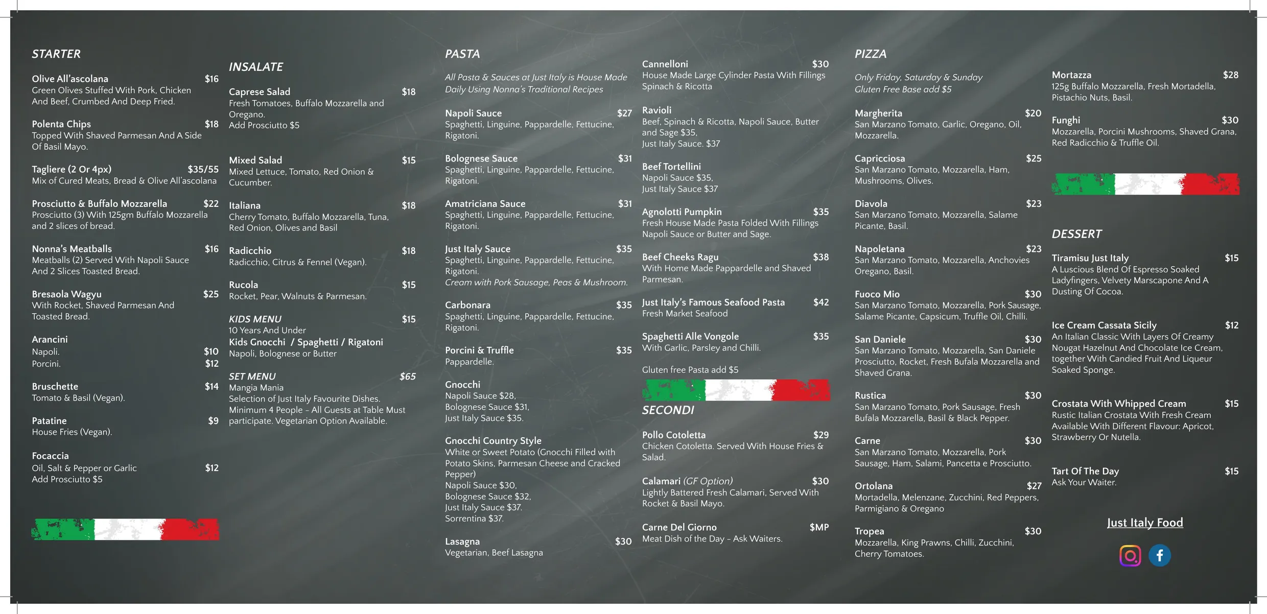 Just Italy menu, page 2