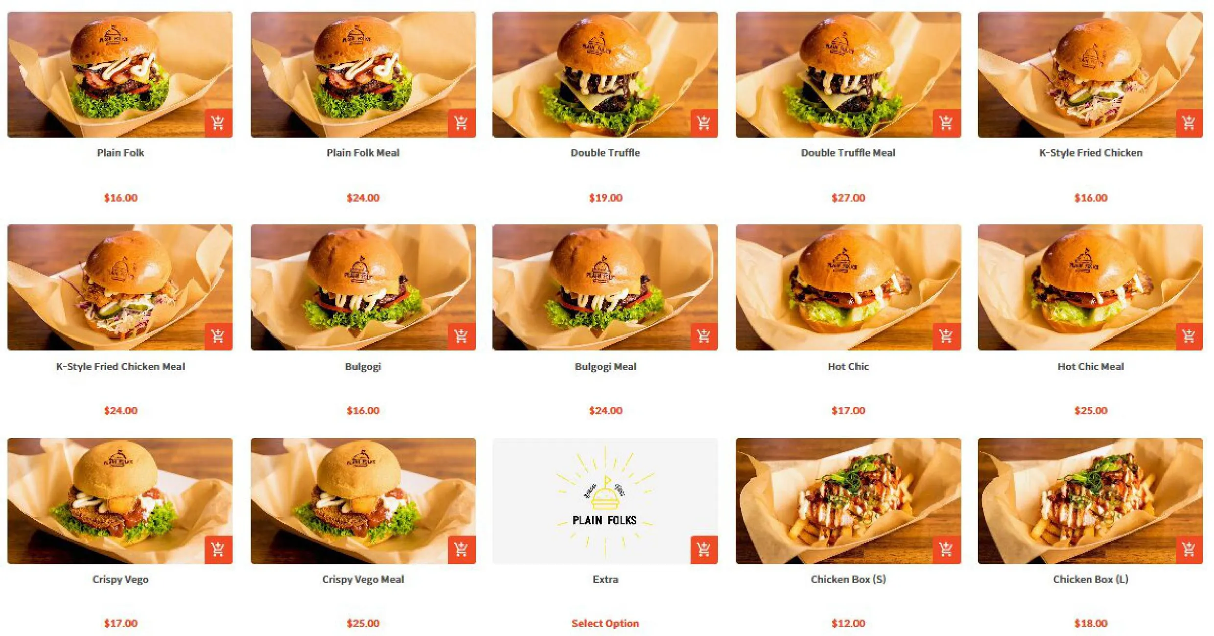 Plain Folks menu, page 1