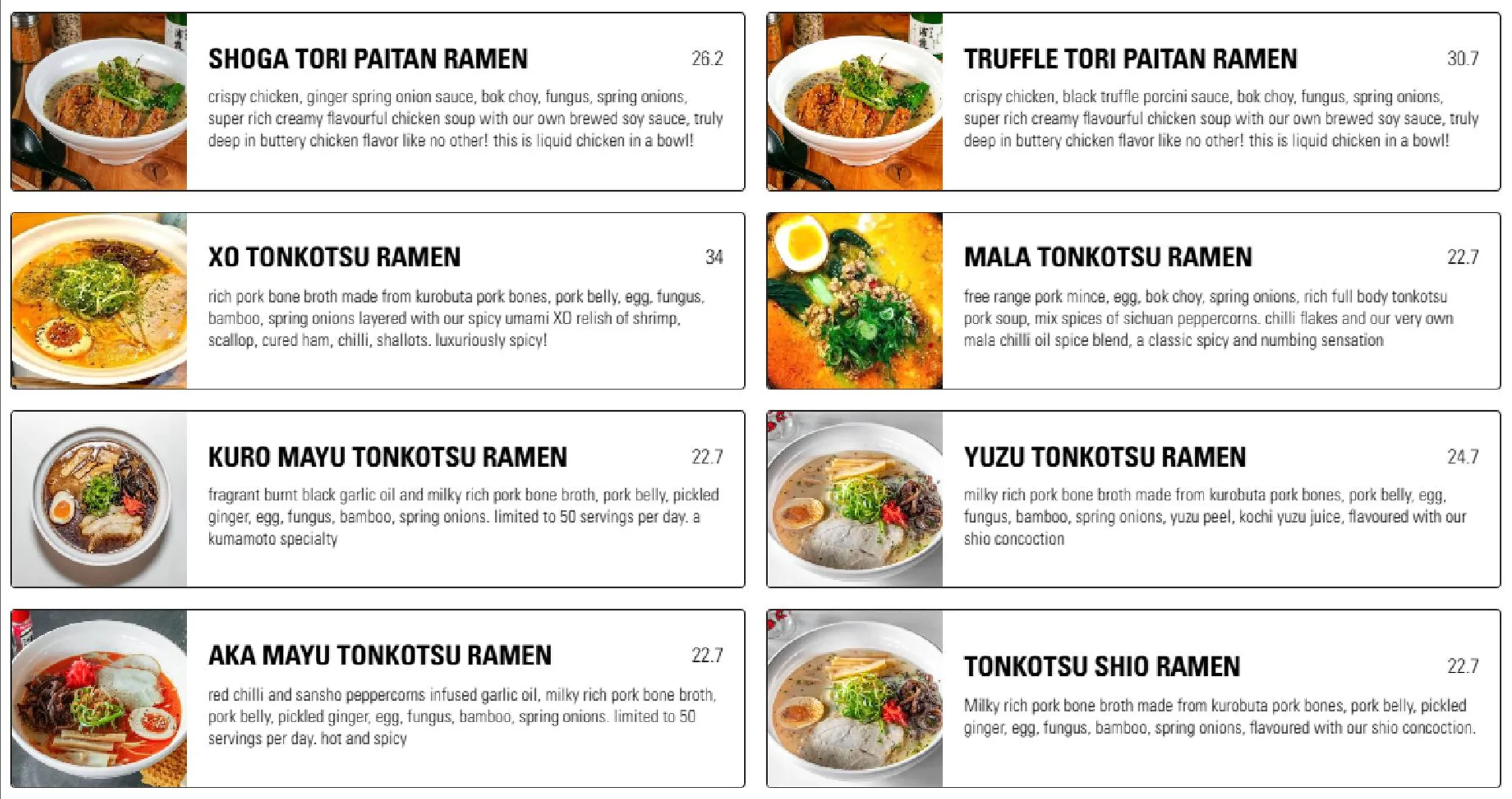 Shizuku Ramen menu, page 7