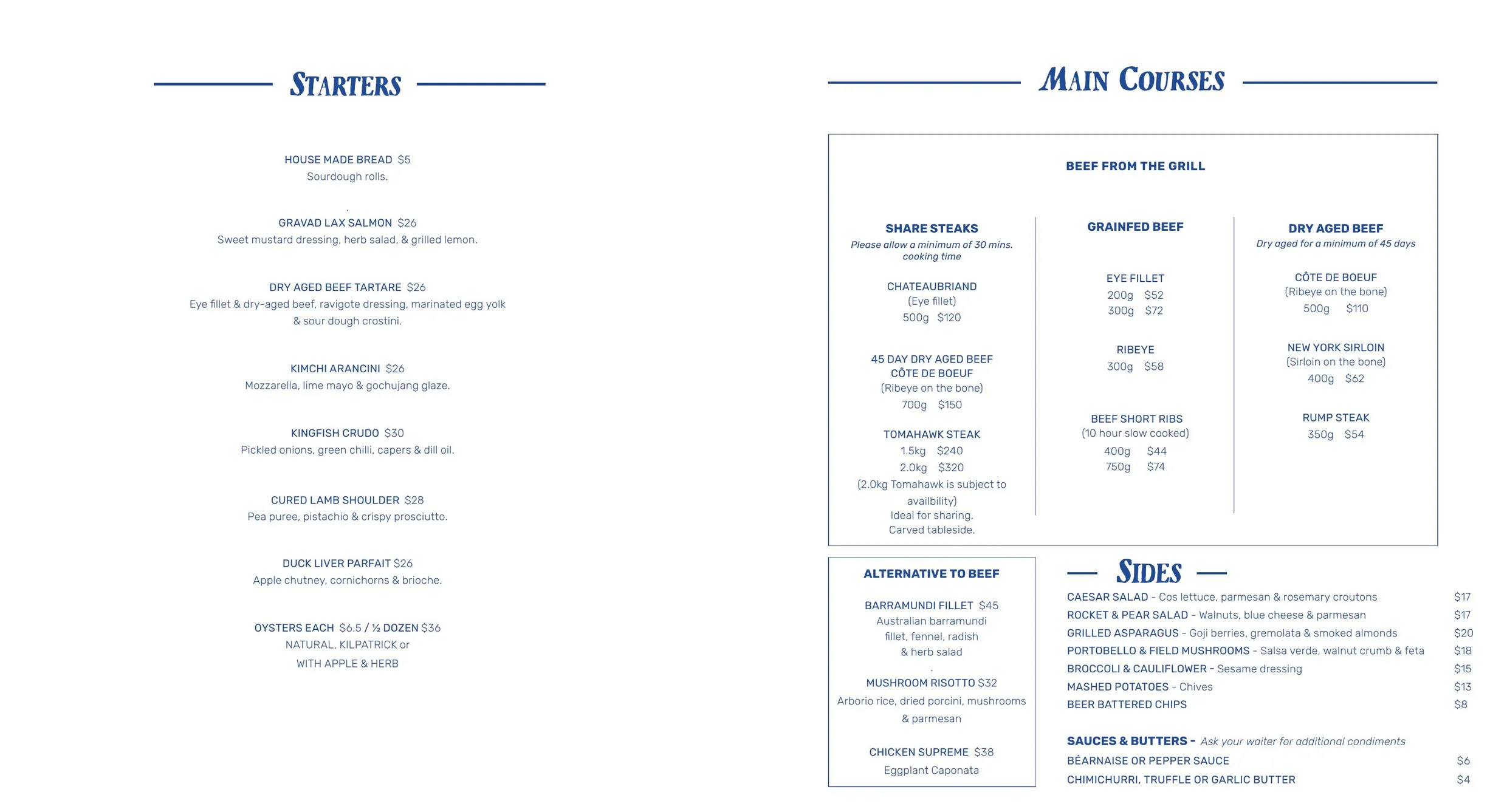 A Hereford Beefstouw menu, page 4