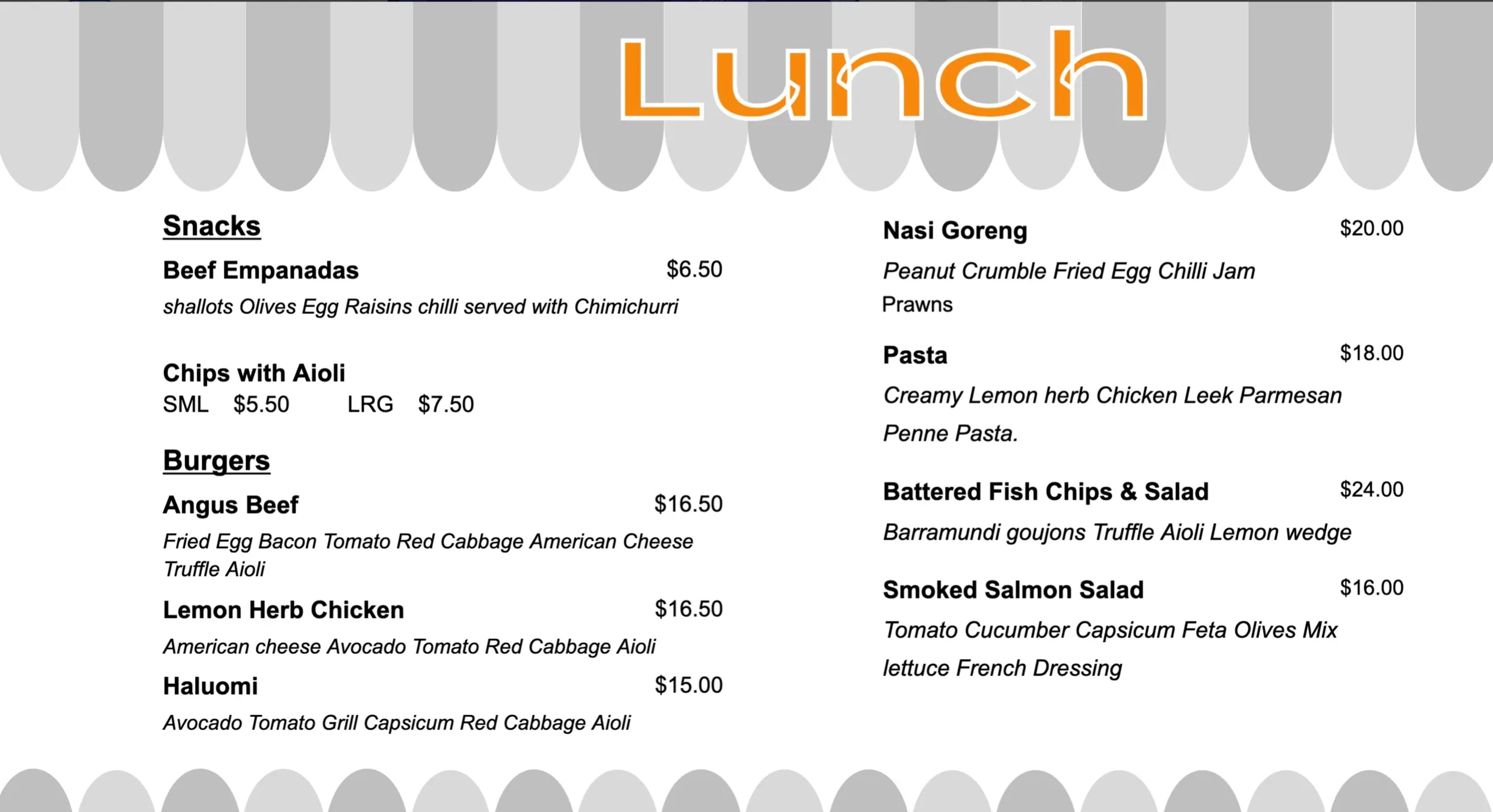 La Cantina Mascot menu, page 1