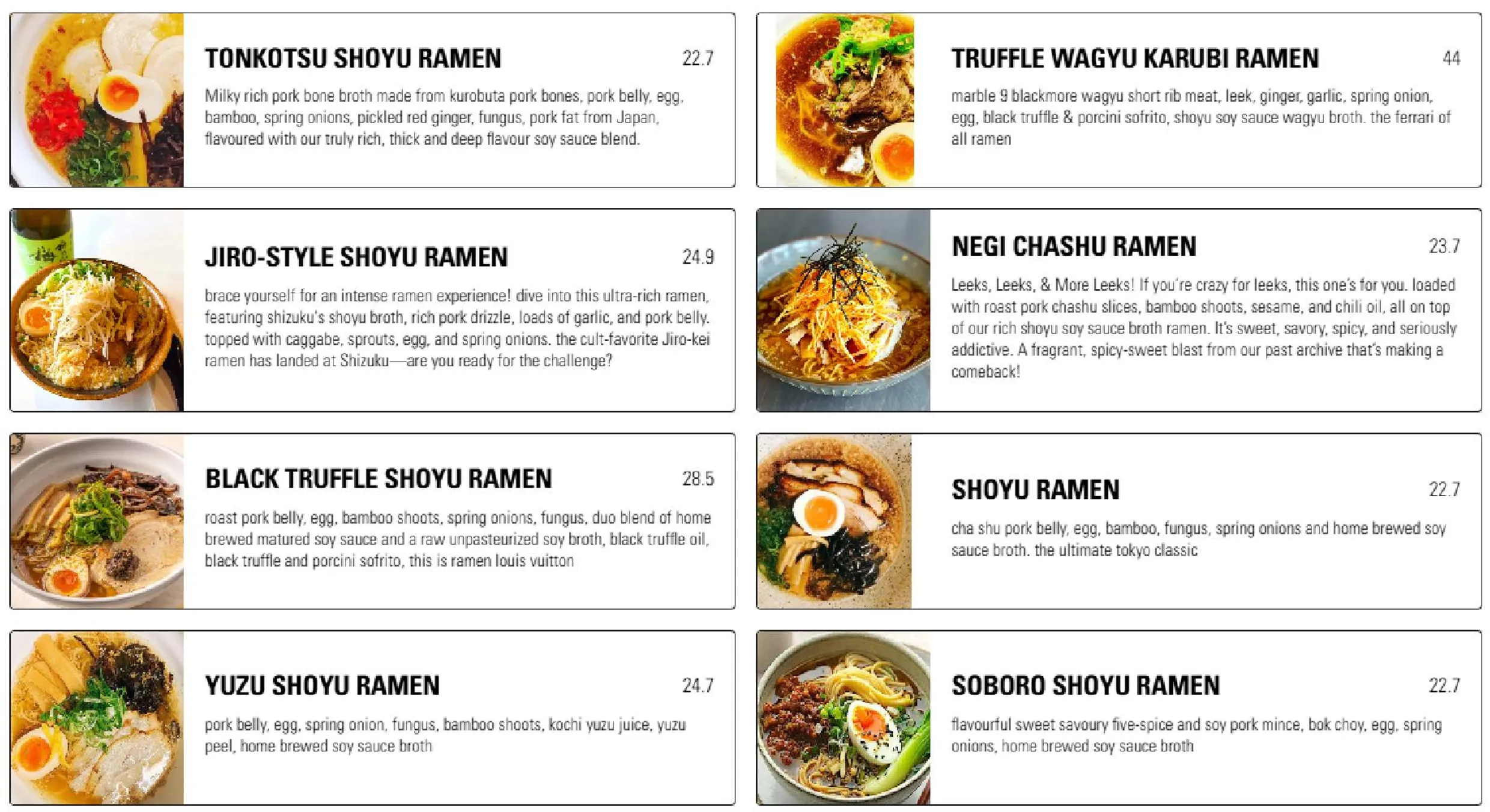 Shizuku Ramen menu, page 8