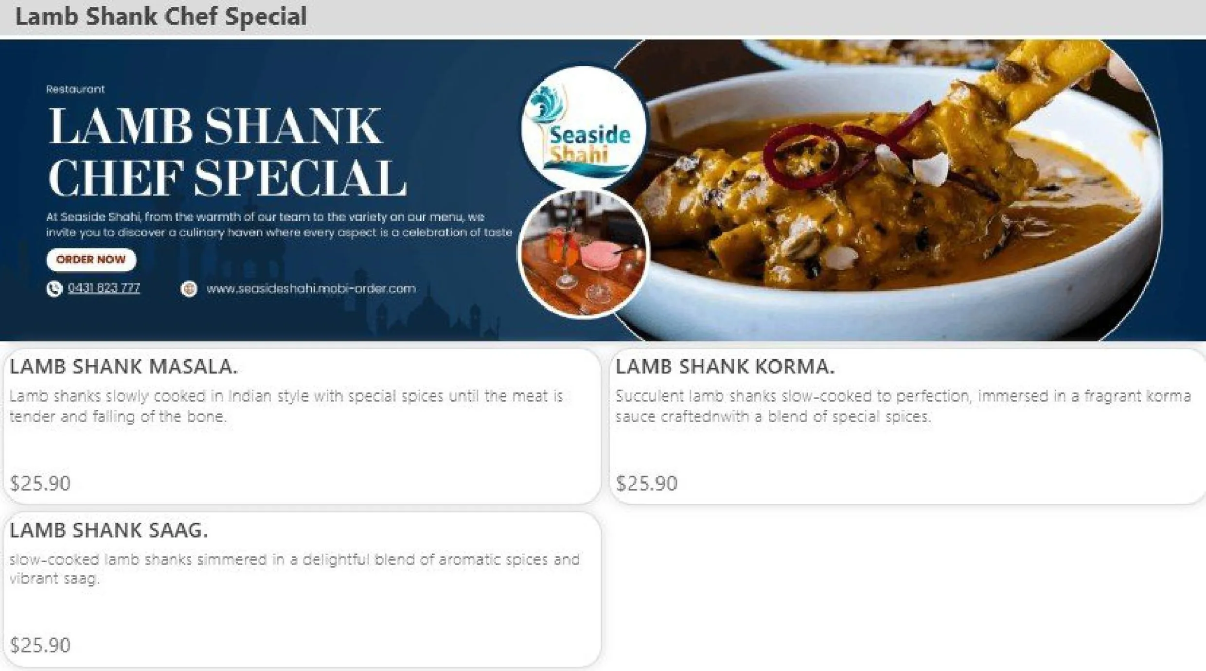 Seaside Shahi Indian Restaurant menu, page 8