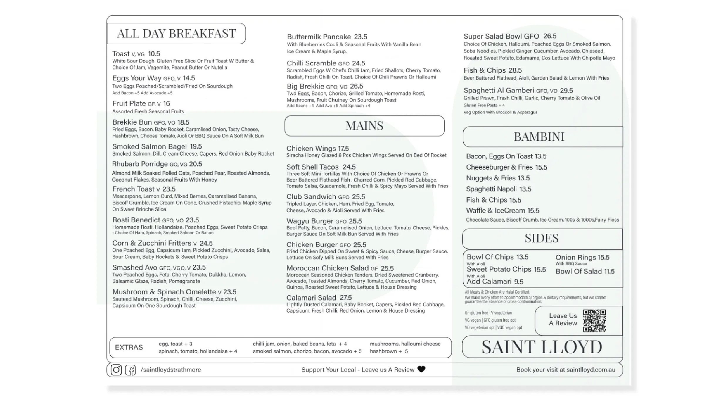 Saint Lloyd menu, page 2
