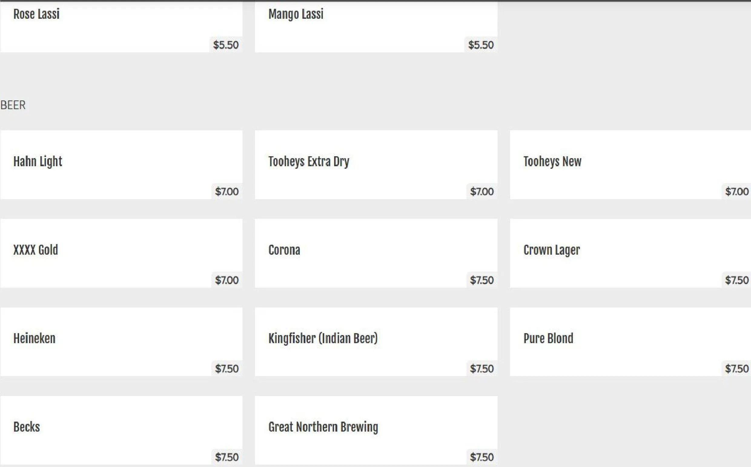 Indian Hut menu, page 15