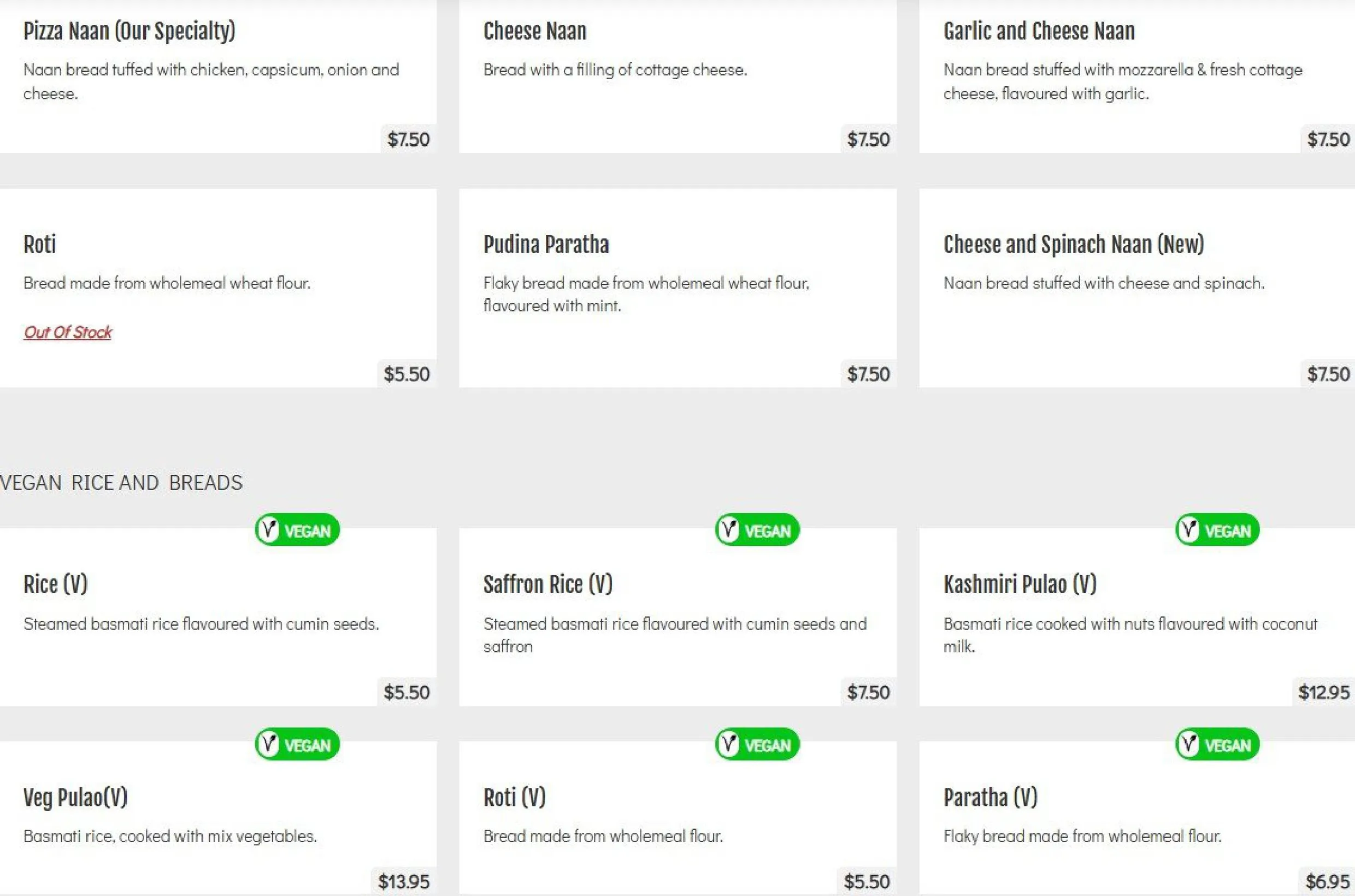 Indian Hut menu, page 11
