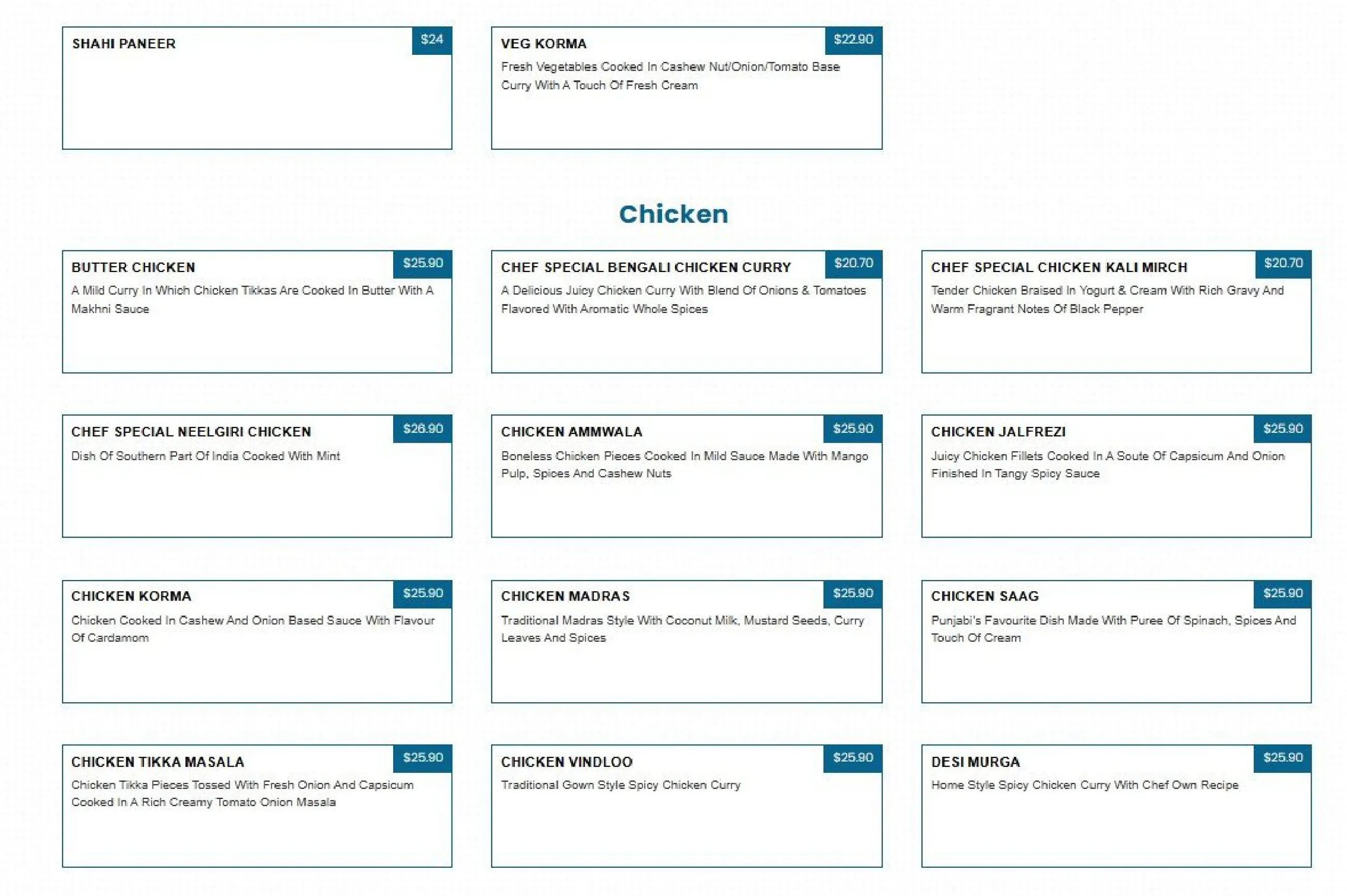 Seaside Shahi Indian Restaurant menu, page 3